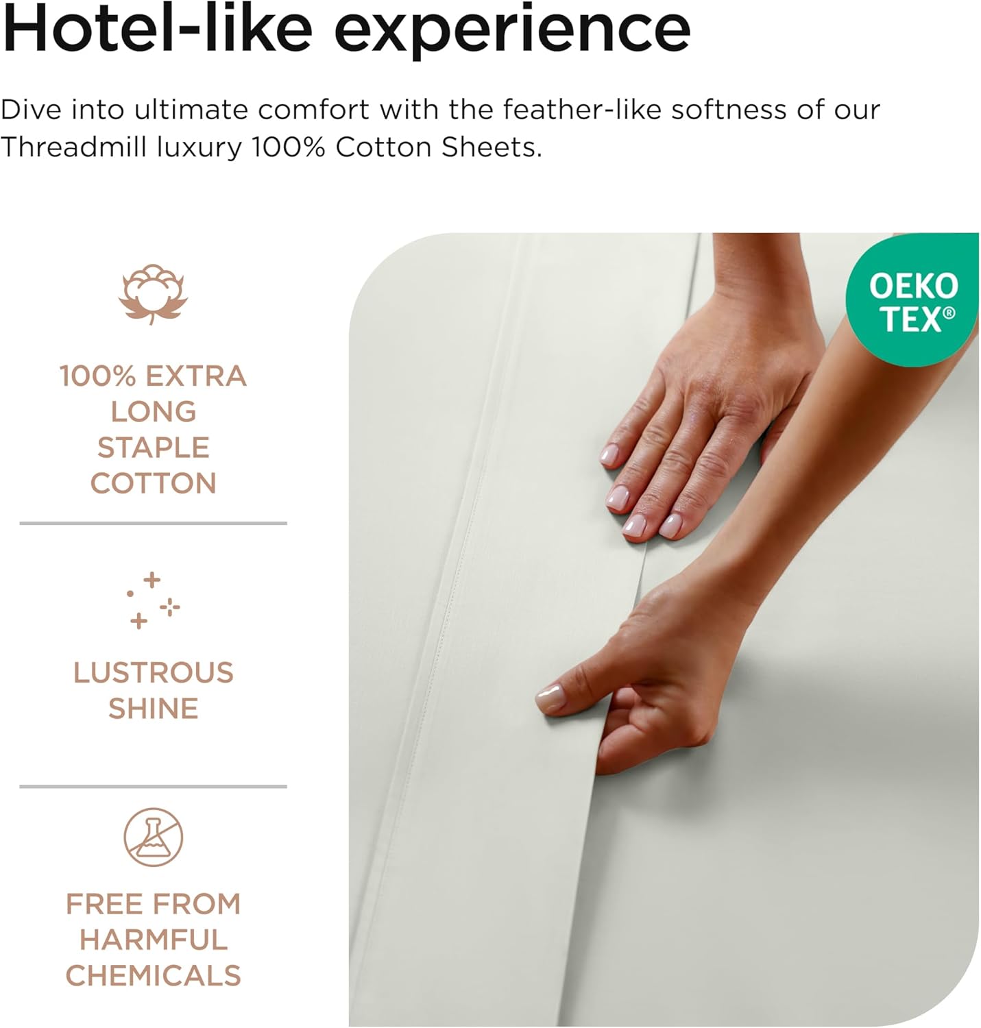 Threadmill 100% Cotton Sheets for Twin XL Size Bed - 600 Thread Count Twin XL Bed Sheets Set with 15” Deep Pocket - Sateen Weave 3-Piece Bedding Set with Cooling Effect, Light Grey