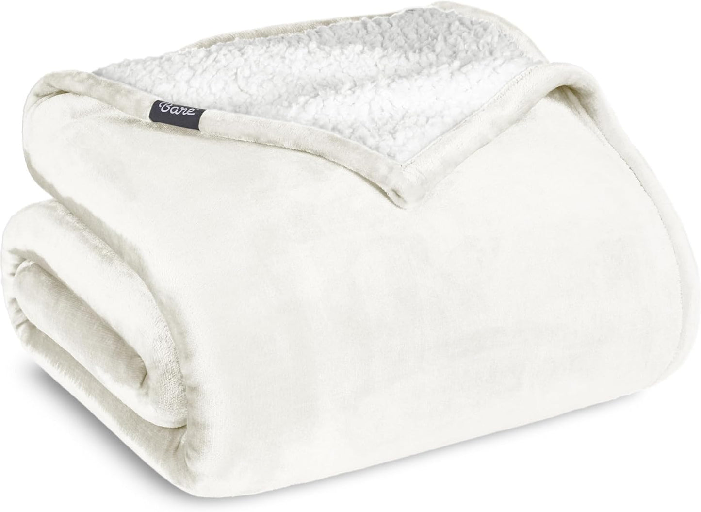 Bare Home Sherpa Fleece Blanket - Full/Queen Size - Blanket for Bed, Sofa, and Couch - Warm & Lightweight - Fluffy & Soft - Reversible (Full/Queen, Cream)