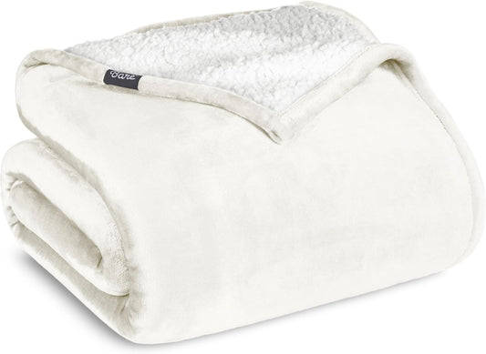 Bare Home Sherpa Fleece Blanket - Twin/Twin Extra Long - Blanket for Bed, Sofa, and Couch - Warm & Lightweight - Fluffy & Soft - Reversible (Twin/Twin XL, Cream)
