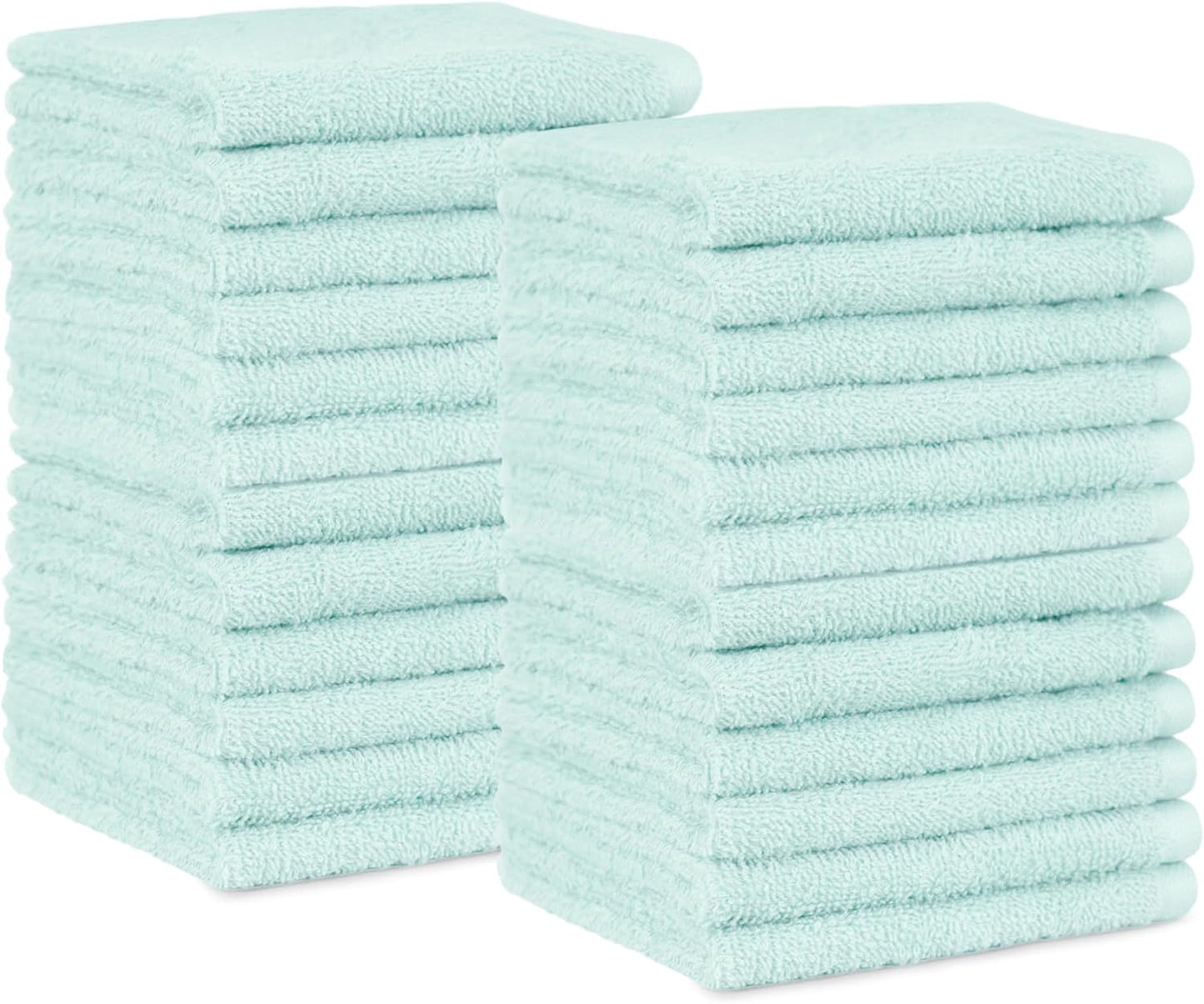 Amazon Basics face Towels for bathroom, 100% Cotton Extra Absorbent washcloth, Fast Drying - salon towel - 24 Pack Ice Blue (12 x 12 inches)