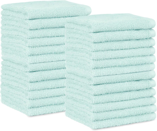 Amazon Basics face Towels for bathroom, 100% Cotton Extra Absorbent washcloth, Fast Drying - salon towel - 24 Pack Ice Blue (12 x 12 inches)