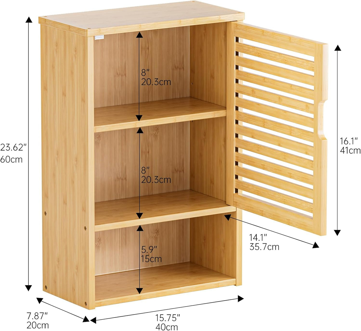 HITNET Bathroom Wall Cabinet, Medicine Cabinet Over The Toilet, Bamboo Hanging Storage Organizer with Single Door and Open Bottom Shelf, for Kitchen Living Room, Natural