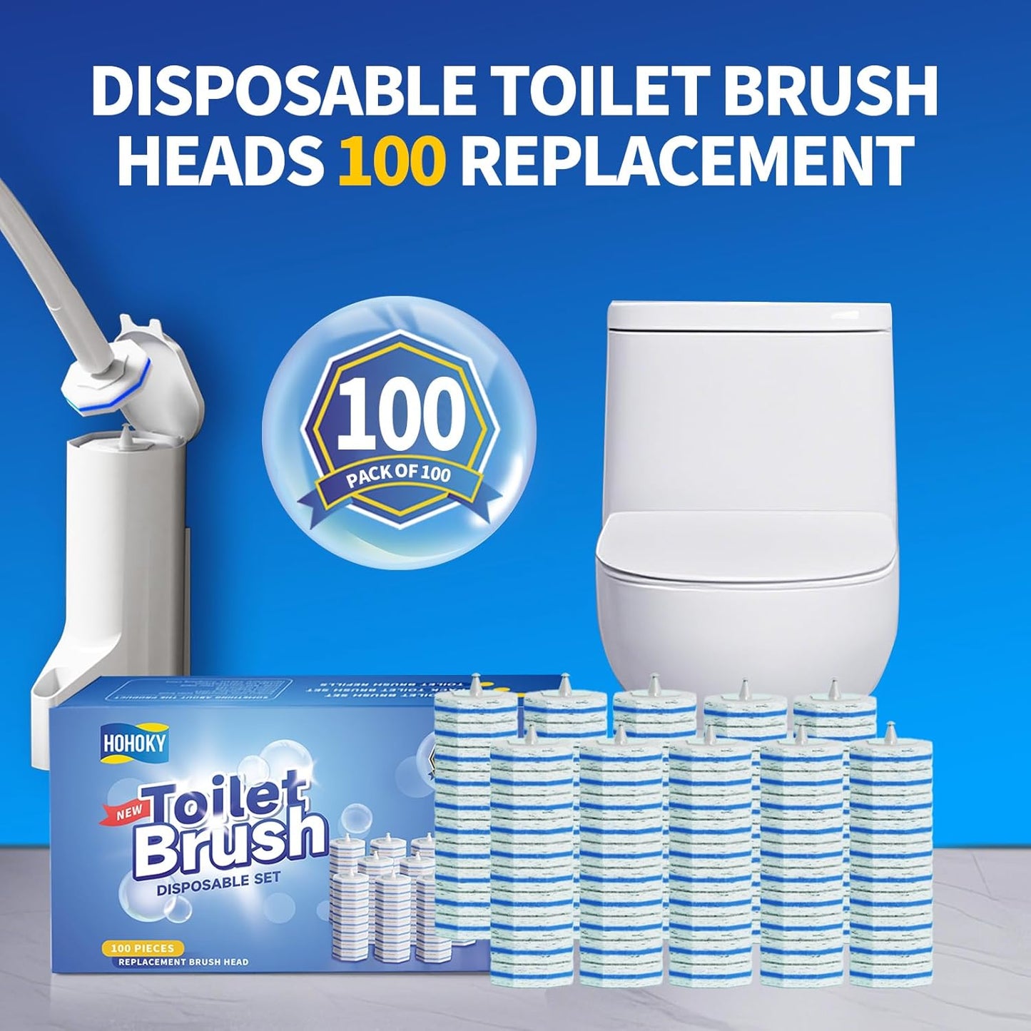100pc Bulk Toilet Wand Refills - Disposable Toilet Brush Replacement Heads, Pack for Household Cleaning Bathroom cleaners Compatible Heads,washroom mats Brush Cleaning System,Clean Refill Pads.