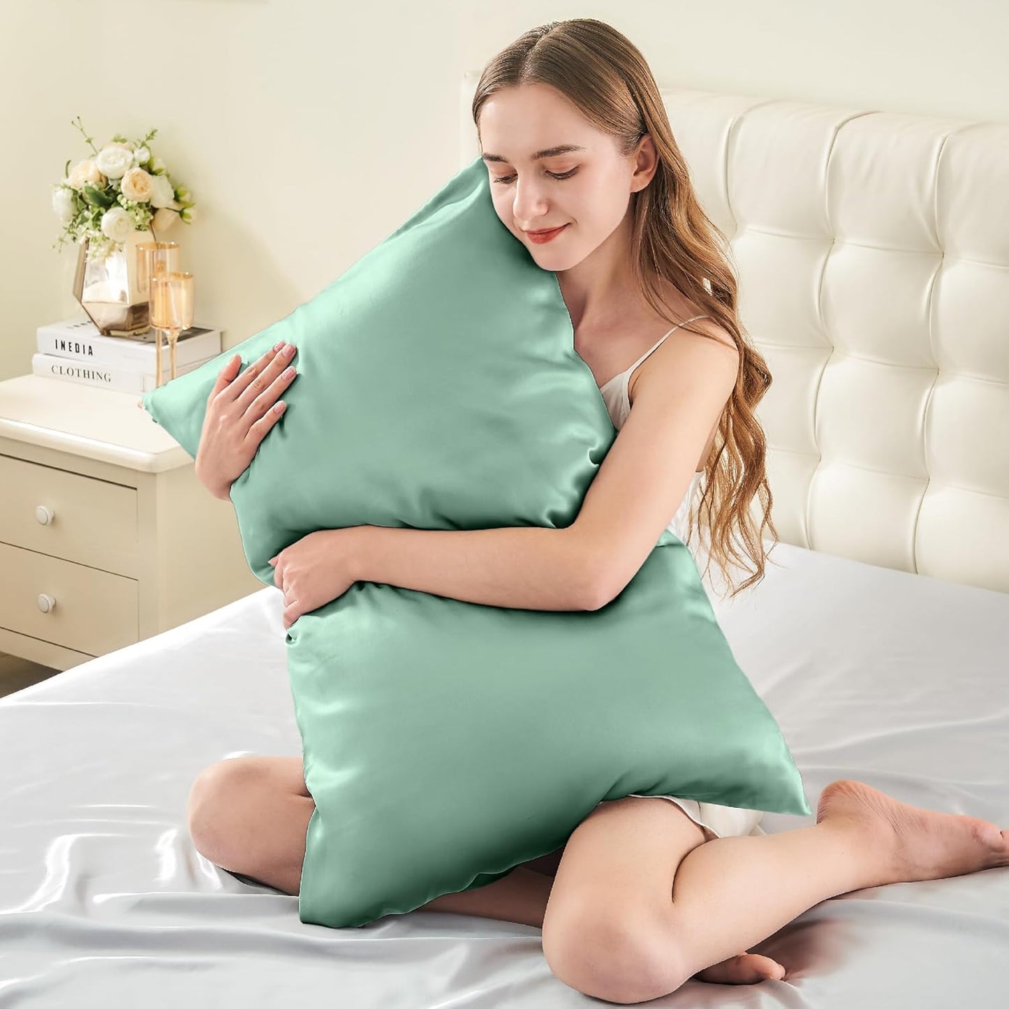 INFIIXSO Mulberry Silk Pillow Cases King Size Set of 2, Silk Pillowcase with Hidden Zipper 20"x36", Extraordinary Smooth and Soft Pillow Case for Hair and Skin(Mint Green, 2 Pack)