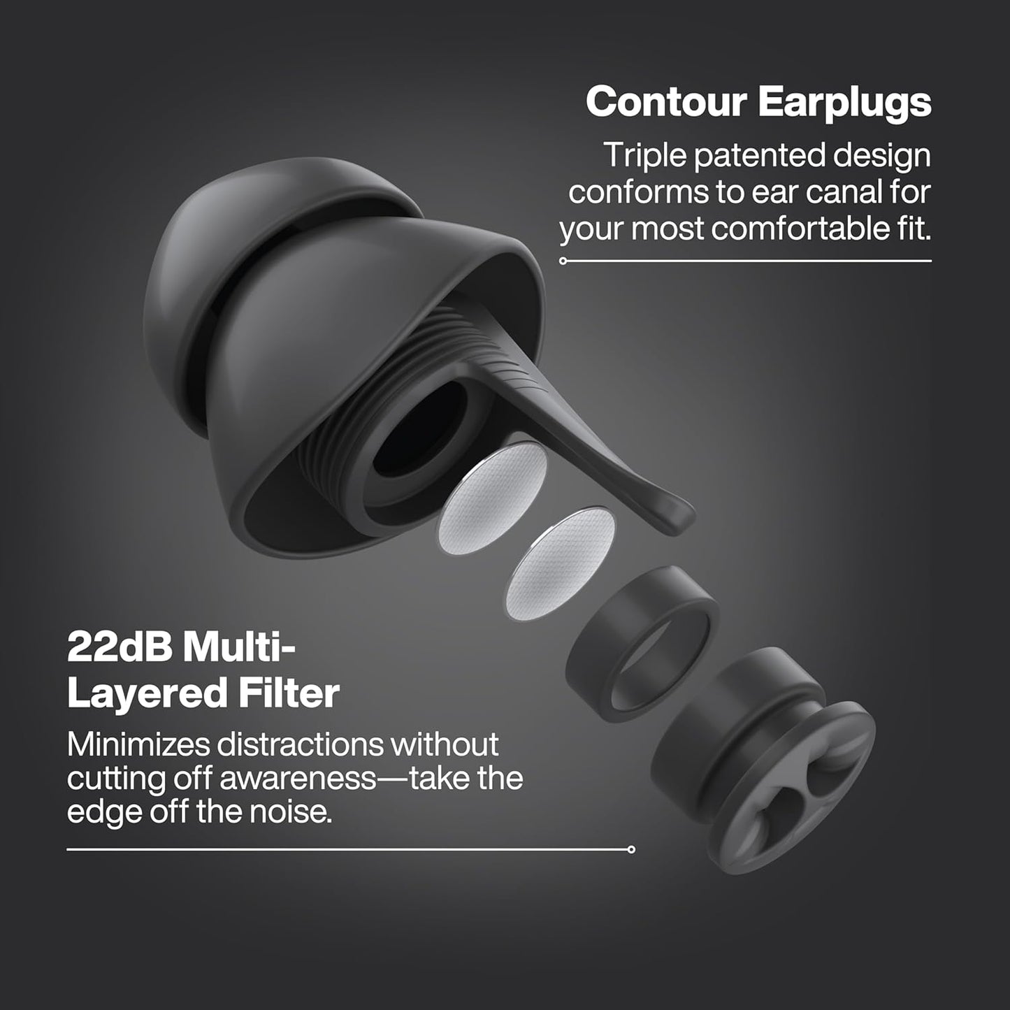 EarPeace Everyday Ear Plugs for Noise Reduction & Noise Control – High-Fidelity Earplugs, Comfortable & Reusable Earplugs for Travel, Sleep, Work, Snoring Blocking, Includes Carrying Case – Black