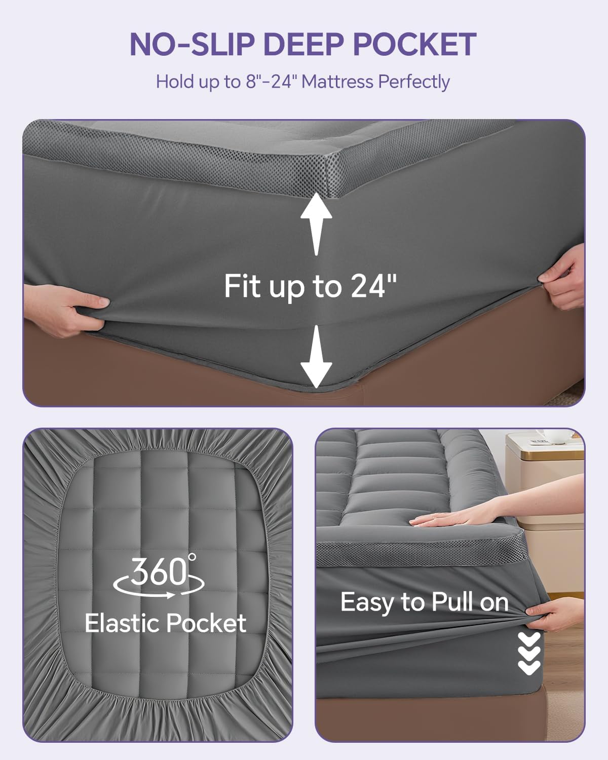 Dual Layer 4 Inch Memory Foam Mattress Topper Full - 2 Inch Gel Memory Foam and 2 Inch Pillow Top Mattress Pad, 7-Zone Egg Crate Full Size Mattress Topper (Grey)