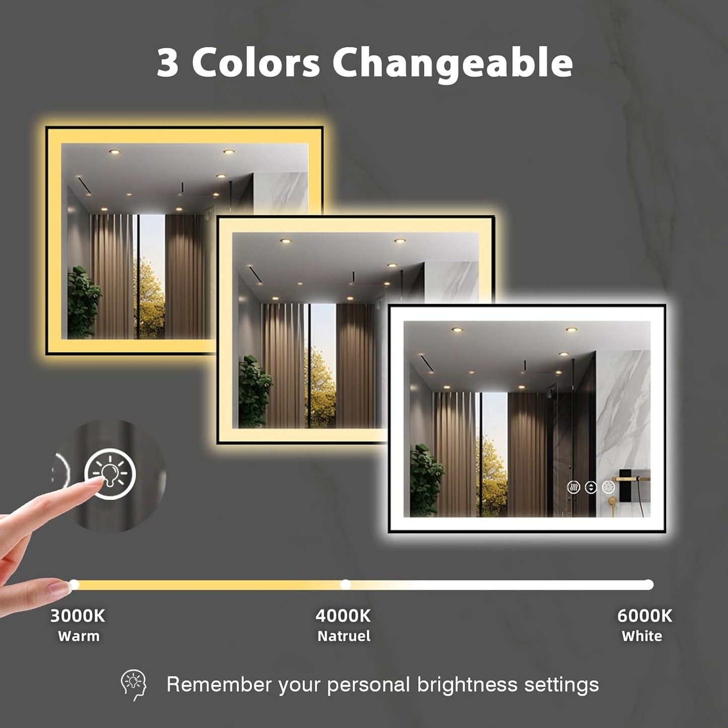 40x30 LED Bathroom Mirror, Black Aluminum Framed, Backlit + Front-Lit, 3 Colors Temperature Changeable, Dimmable Vanity Mirror, Tempered Glass, Defog, Waterproof, Memory (Horizontal/Vertical)