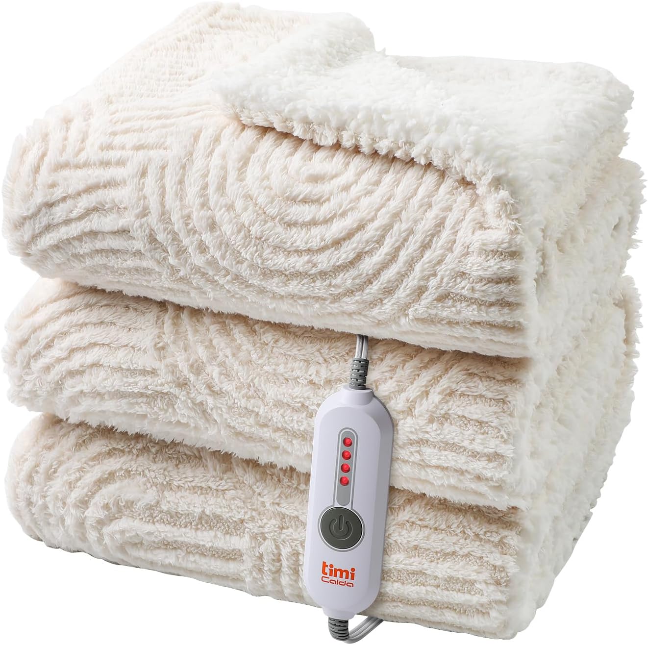 Heated Blanket Twin Size- 62"x84" Cozy Soft Jacquard Heating Blanket with 4 Heat Levels & 4 Hours Auto-Off, Jacquard Fleece, Overheating Protection, Warm Gifts, Cream