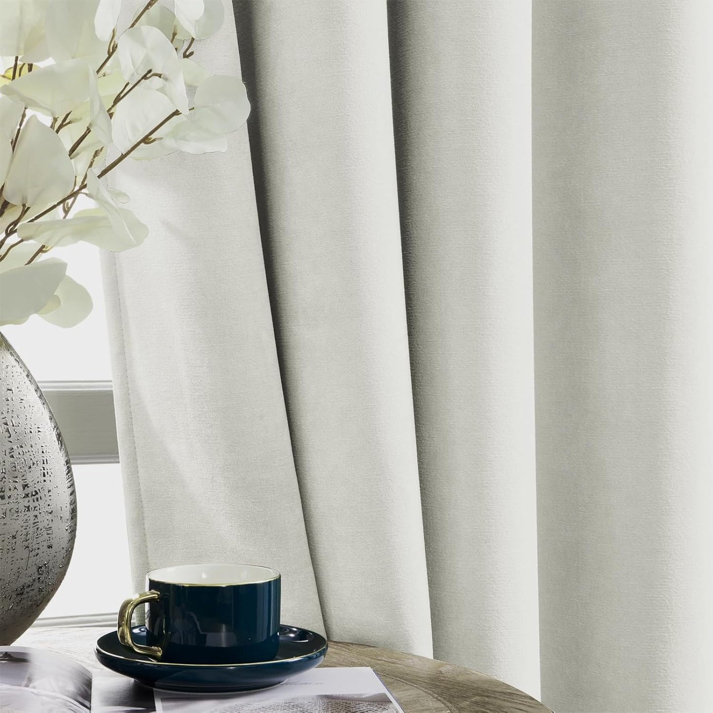 Joydeco Vanilla Grey Velvet Curtains 96 Inches 2 Panels, Luxury Thermal Insulated Soft Curtains for Bedroom & Living Room, Room Darkening Velvet Drapes, Rod Pocket (52W x 96L)