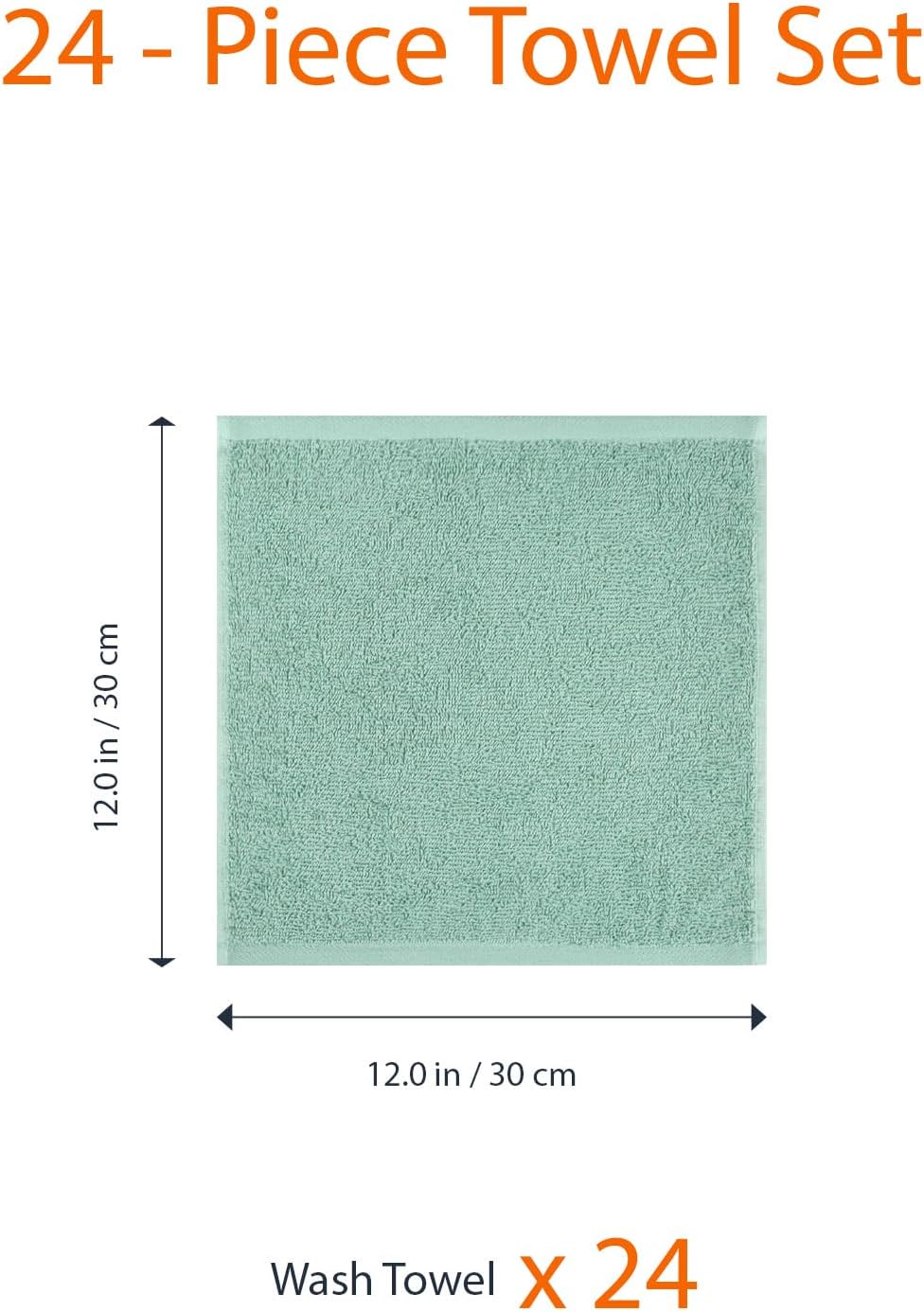 Amazon Basics Washcloth for bathroom, 100% Cotton Extra Absorbent , Fast Drying - salon towels - 24-Pack Seafoam Green, 12 x 12 inches