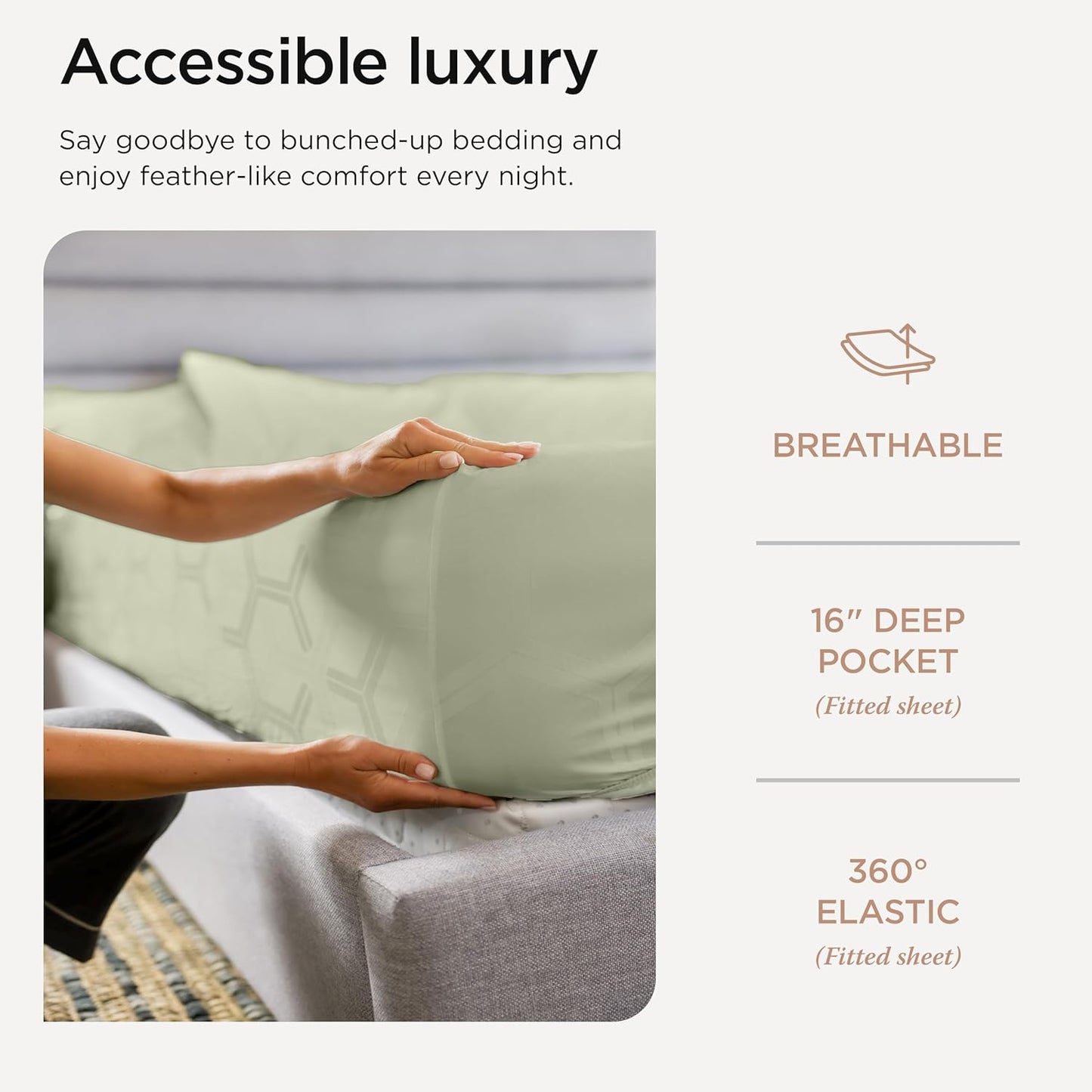 Threadmill 100% Cotton Sheets for Full Size Bed - 600 Thread Count Full Bed Sheets Set with 16” Deep Pocket - Jacquard Sateen Weave 4-Piece Bedding Set with Cooling Effect, Sage Green