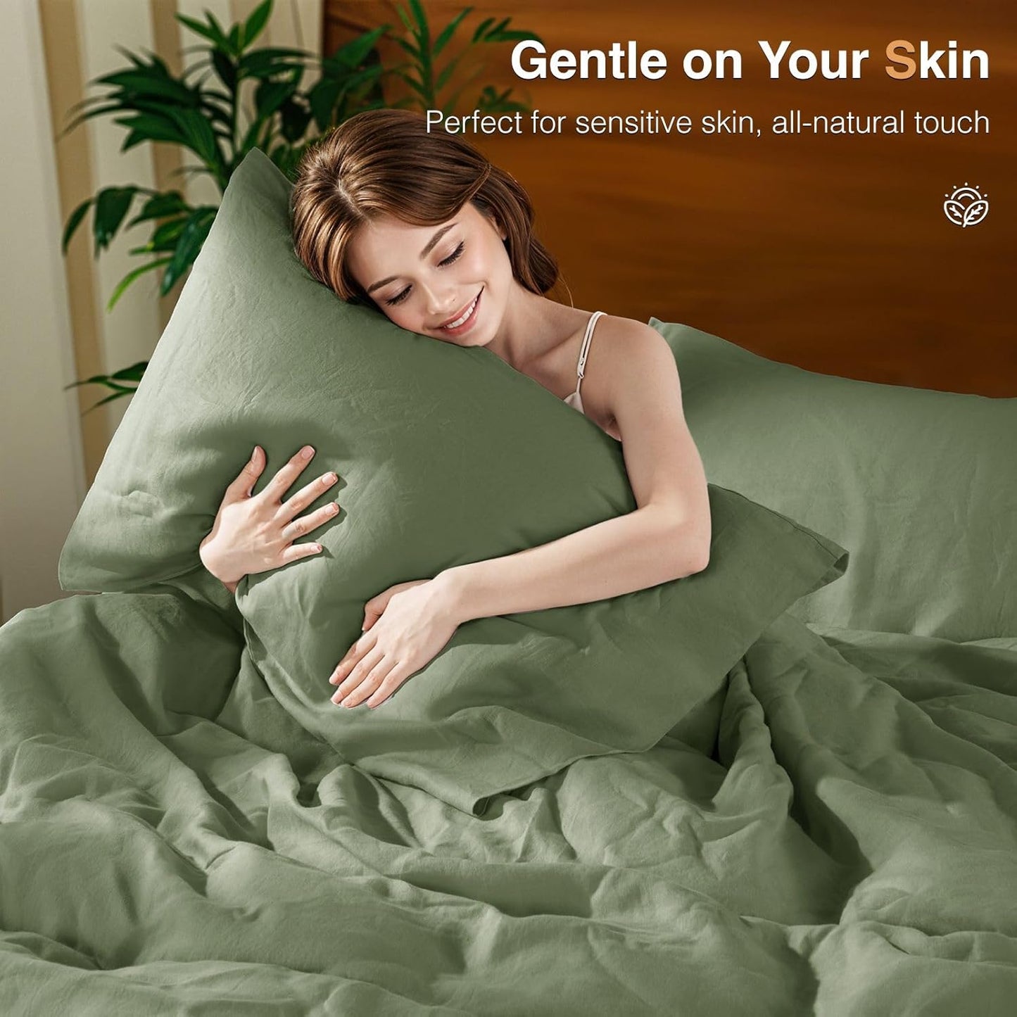 SONORO KATE 100% French Linen Duvet Cover King Size, Soft Breathable for Hot Sleepers, Moisture Wicking & Durable Cover Set - Zipper Closure & 4 Corner Ties Duvet Covers 3 Piece (Olive Green,King)