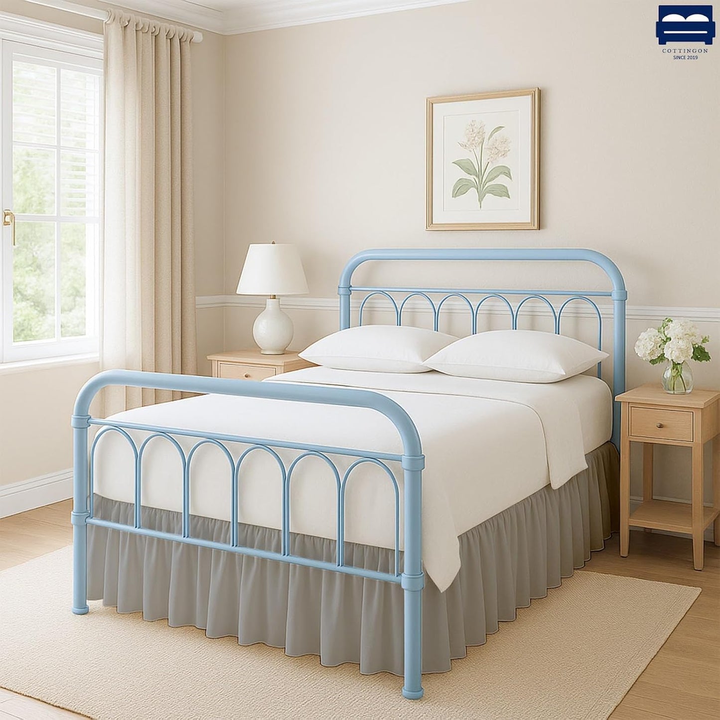 Ruffled Bed Skirt with Split Corners-Dust Ruffle - 16" Drop 100% Microfiber Soft,Sheen & Luxurious Look - Bed Skirts (Light Grey -Queen)