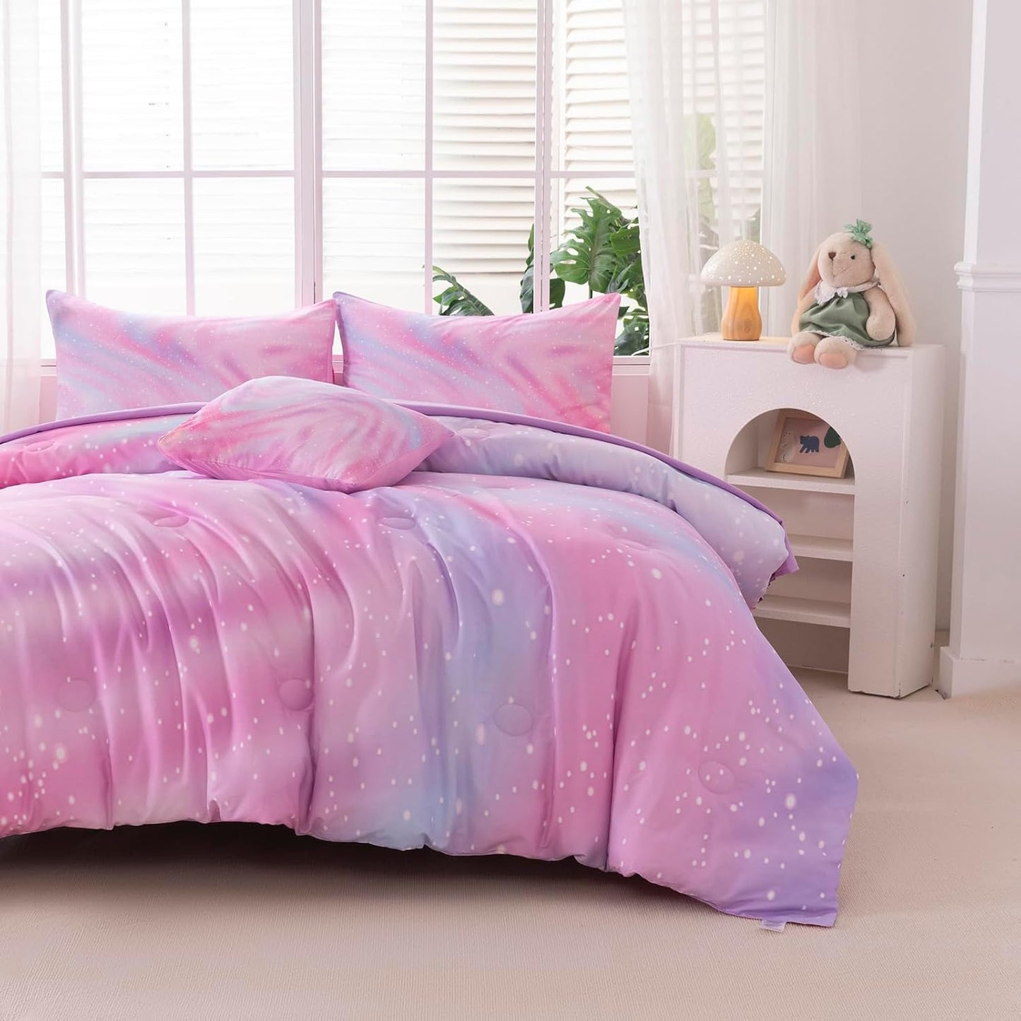 6Pcs Pink Comforter Set Full for Kids Girls, Pink Art Tie Dye Bedding Sets with Sheets, Bed in A Bag Full(1 Comforter, 1 Flat Sheet, 1 Fitted Sheet, 1 Cushion Cover, 2 Pillowcases)