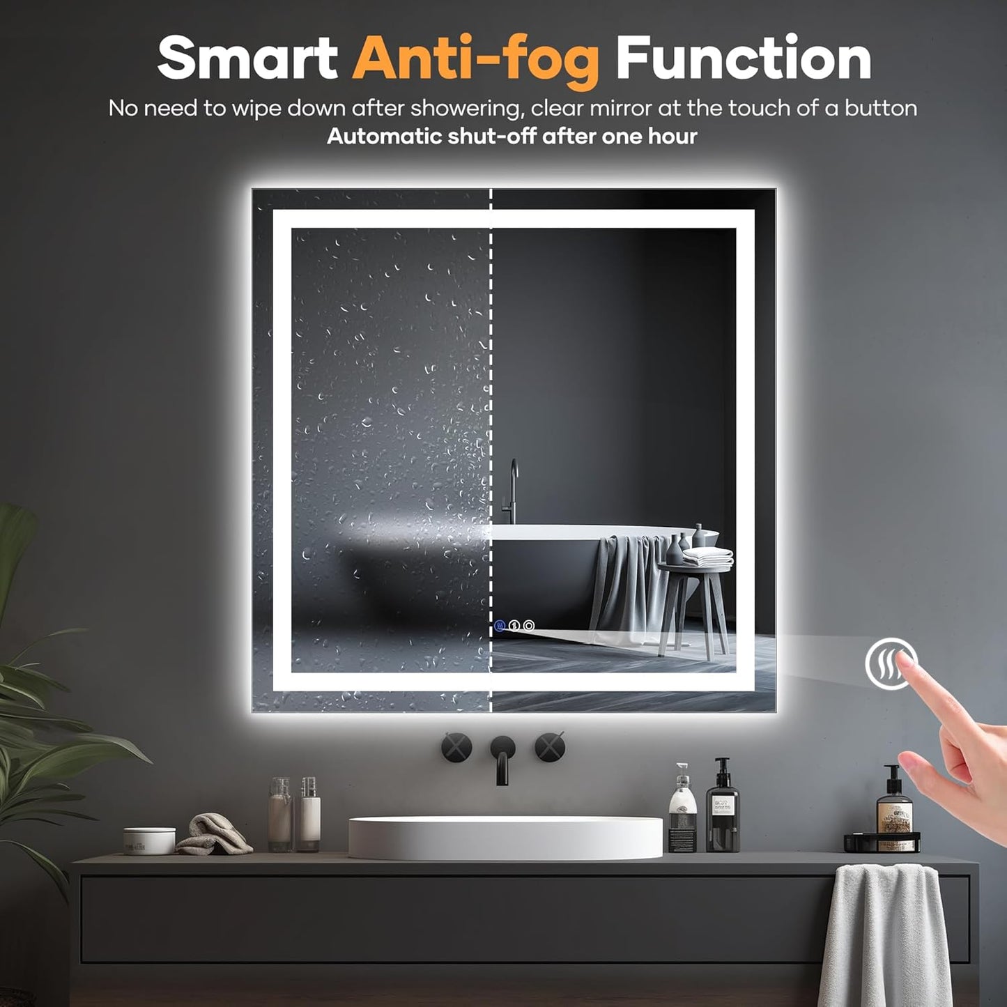 LED Bathroom Mirror with Lights, 36×36Inch Front and Backlit Led Mirror for Bathroom, 3 Colors Dimmable, Defogging, Memory Function, Shatterproof, Tempered Glass, Horizontal/Vertical, UL Listed