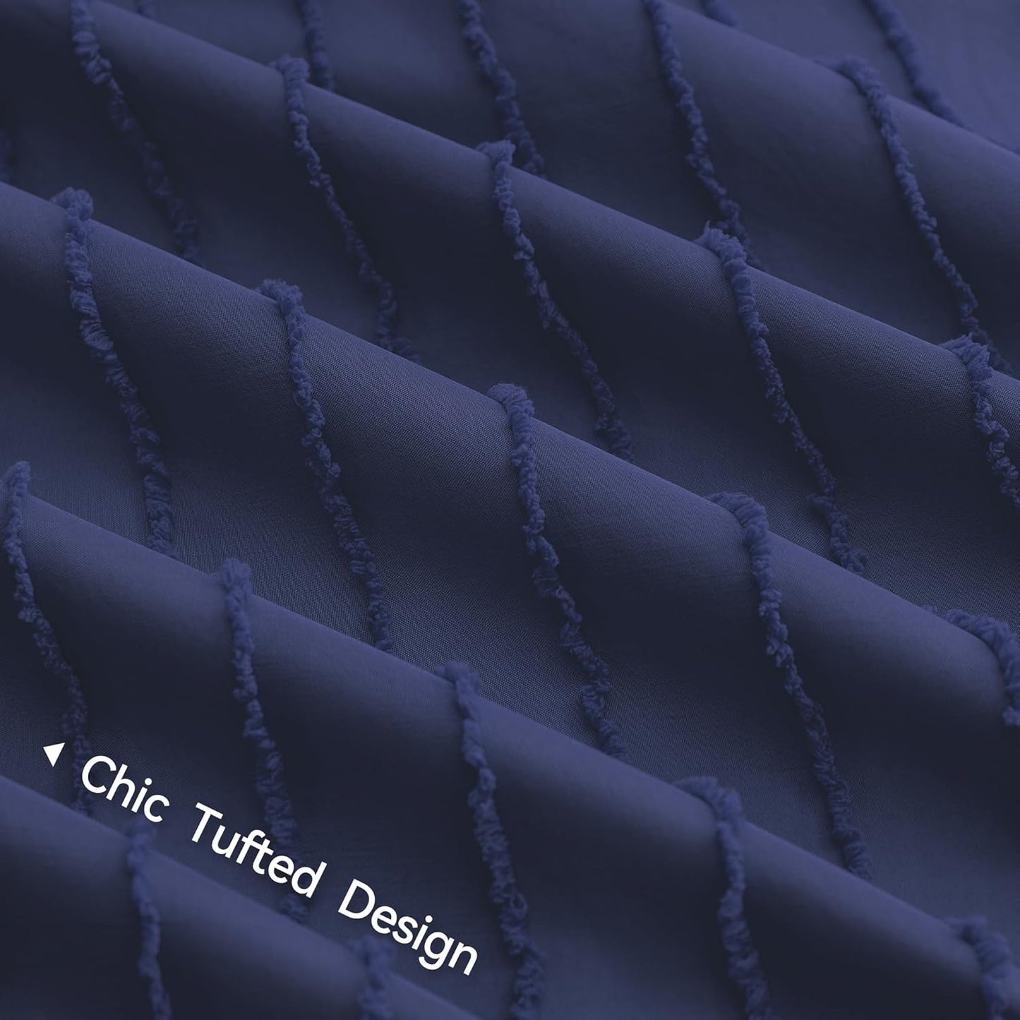 JELLYMONI Duvet Cover King Size Navy Blue - 3PCS Boho Striped Duvet Cover Set Polyester Tufted Bohemian Textured Comforter Cover 104×90in with Corner Ties & Zipper and 2 Pillowcases