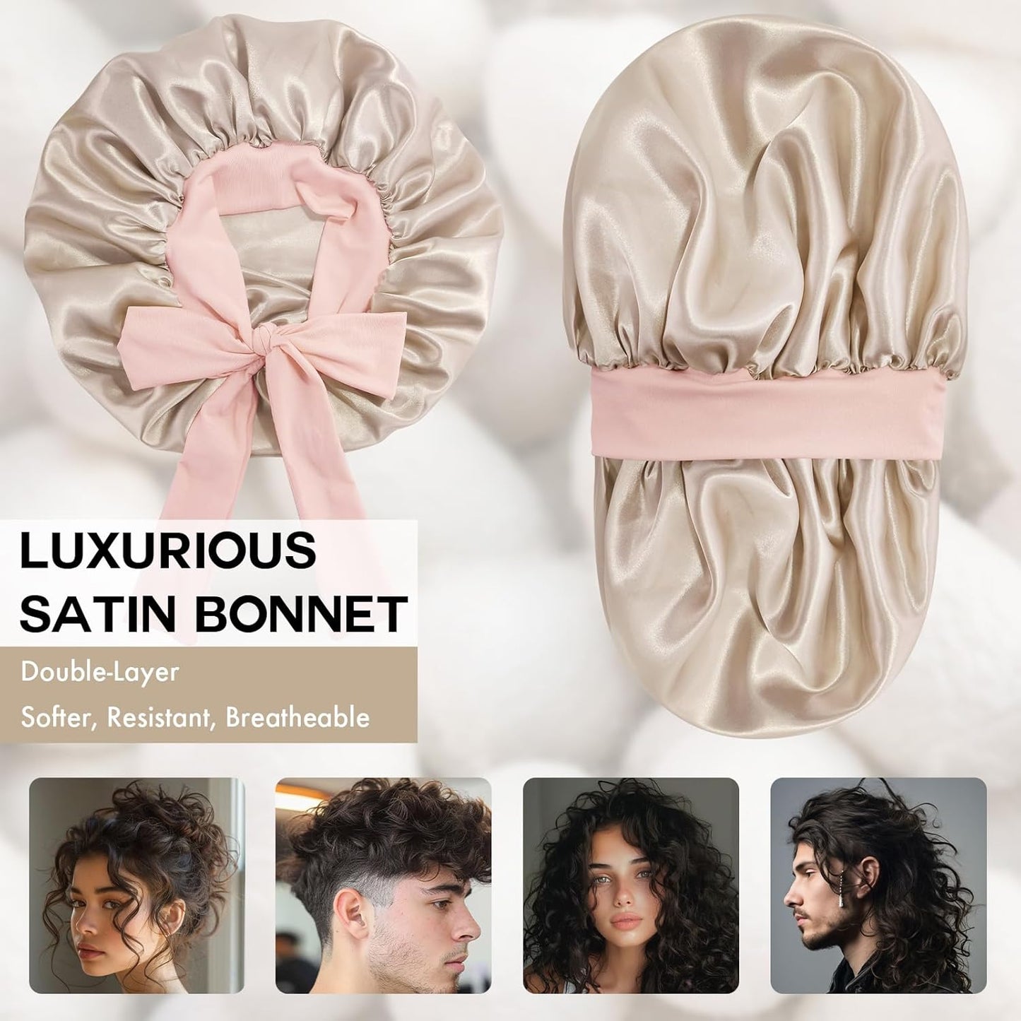 Silk Bonnet for Sleeping Women, Adjustable Soft Satin Lined Bonnet with Tie Band, Double Layer Sleep Night Cap