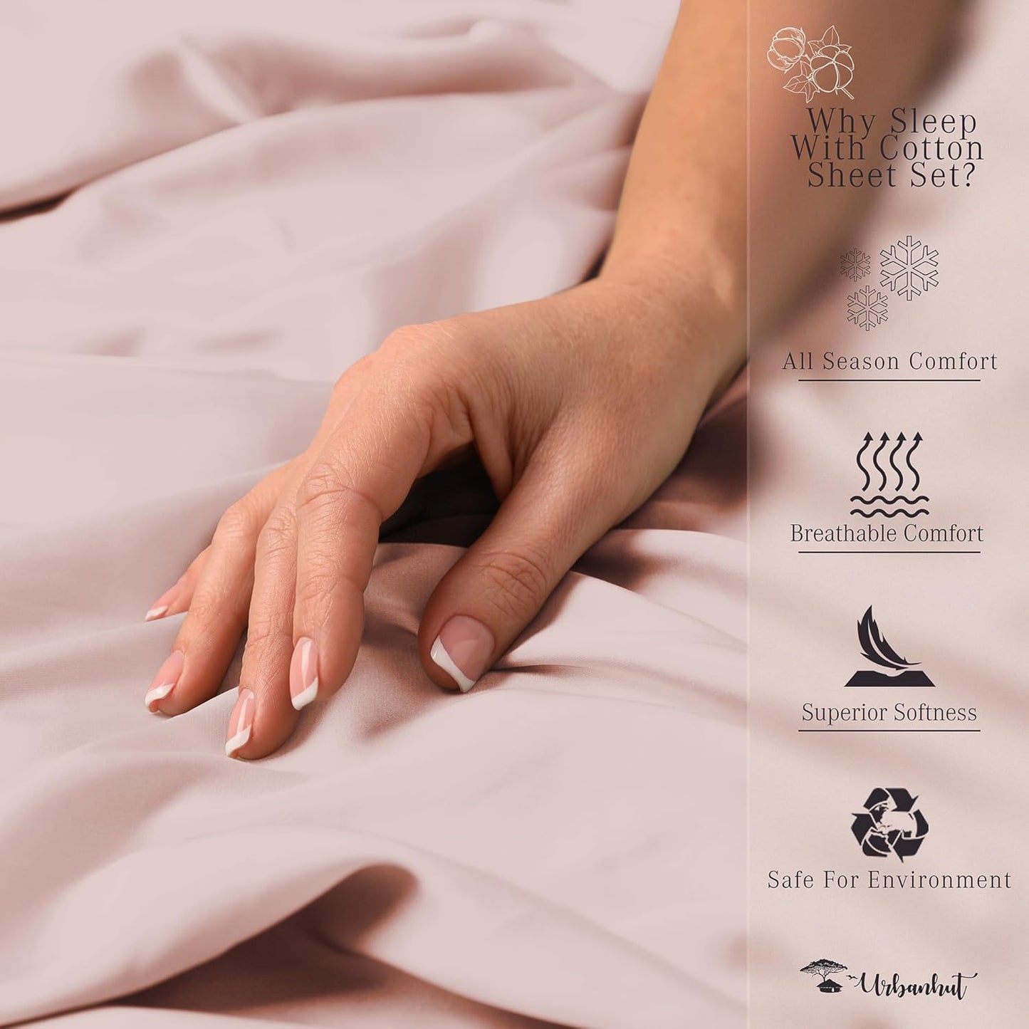 URBANHUT 1000 Thread Count Egyptian Cotton Full Size Sheet Set 4 Pc Bed Sheets, Soft & Breathable, Luxury Hotel Sheets Fits 16" Elasticized Deep Pocket, Sateen Weave, Solid - Blush Pink
