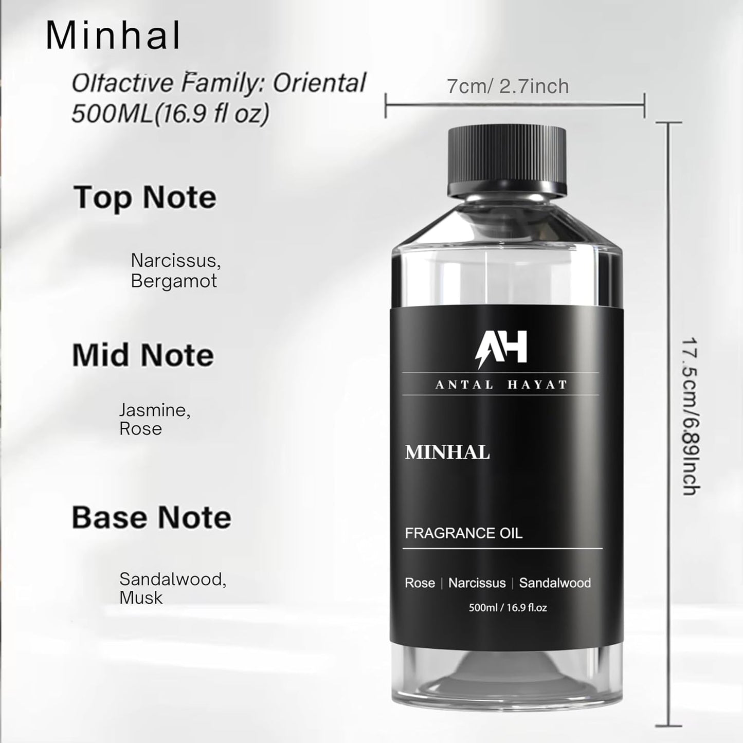 Hotel Scents Diffuser Oil Minhal 500mL – Luxury Home Scent Refill with Rose, Narcissus, Patchouli – Inspired by Iris de Nuit Perfume – Premium Essential Oil for Waterless & Ultrasonic Diffuser