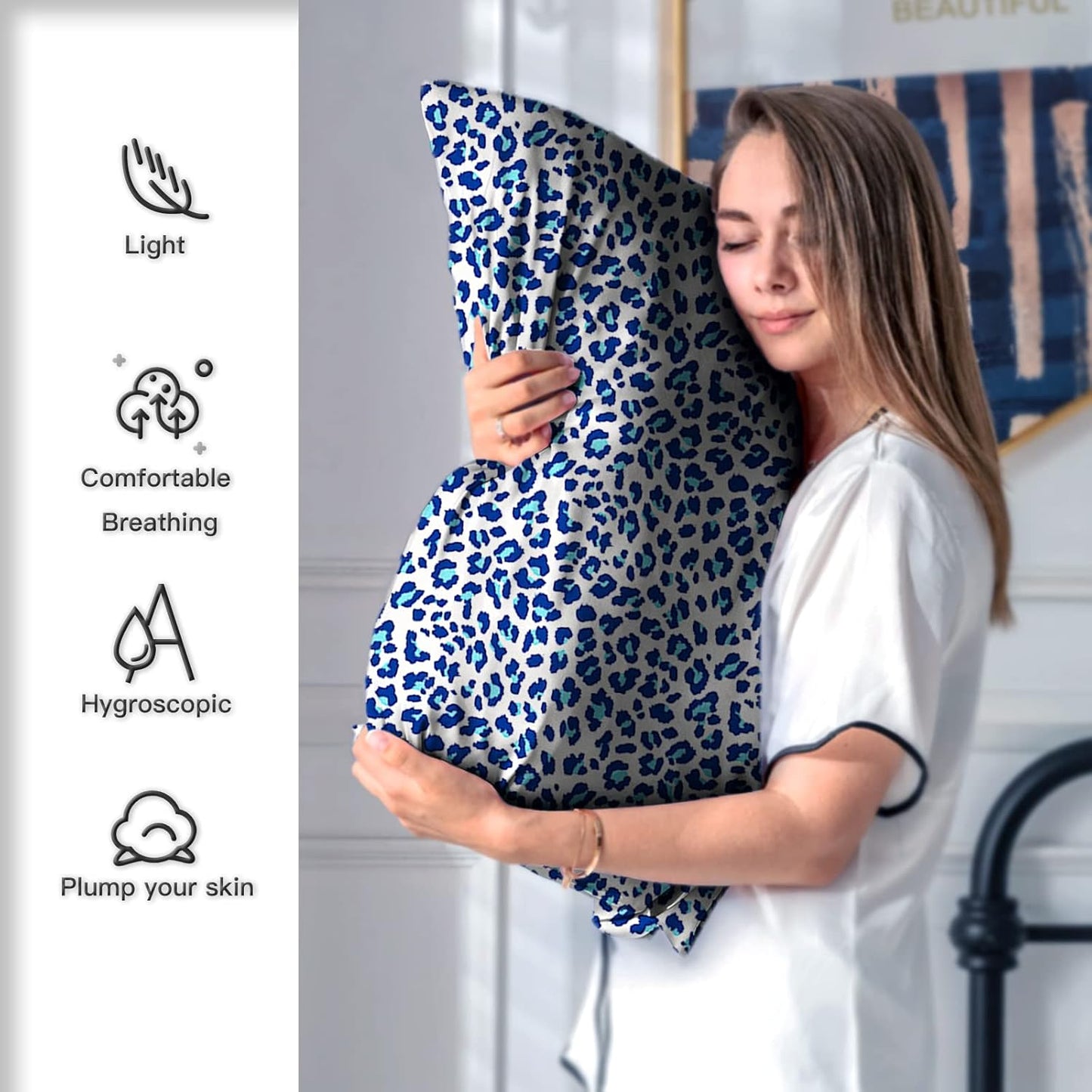 Mulberry Silk Pillowcase for Hair and Skin Standard Size Leopard Print Silk Pillow Cases with Zipper Soft Breathable Smooth Cooling Silk Pillow Covers for Sleeping (Blue Leopard,20"X 26",1Pcs)