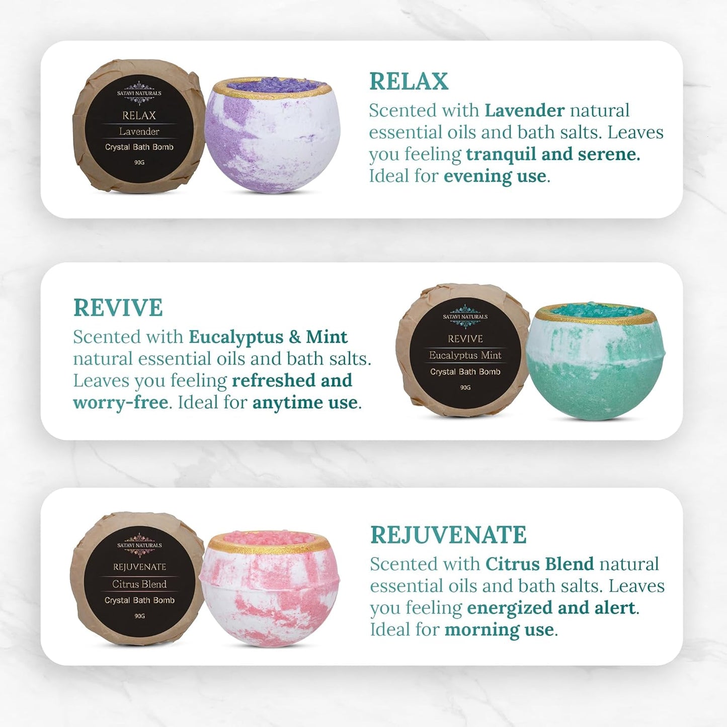 Crystal Bath Bombs Gift Set (6 Pack) – Luxurious Aromatherapy Bath Bombs with Nourishing Bath Salts | Lavender, Eucalyptus Mint & Citrus Blend | Spa Relaxation & Self Care Gifts for Women
