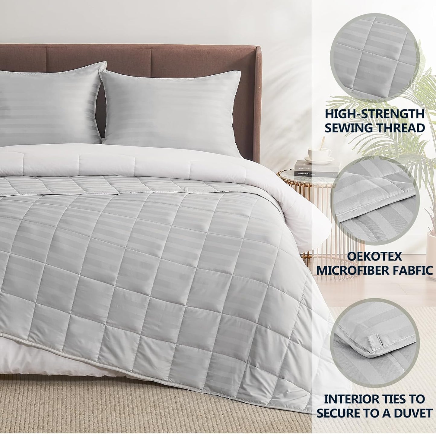 anfie Weighted Blanket (80x87-25lb), 40% Cotton 60% Polyester, Light Grey, Cooling Polyester, 25 lbs, Machine Washable, Bagged, Modern Design for Adult