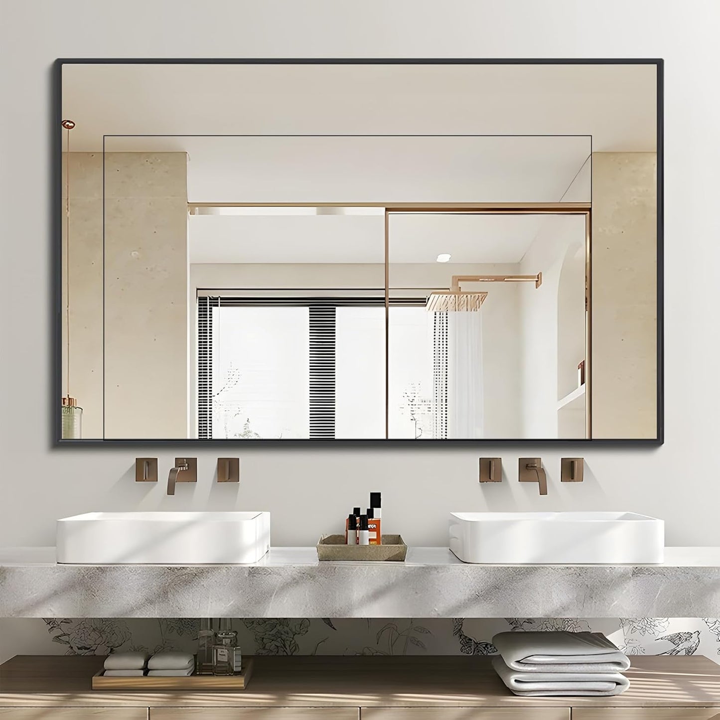 Black Bathroom Mirror for Wall, 30x48 Inch Rectangle Mirrors with Metal Frame, Modern Vanity Wall Mirror Decor for Entryway Hangs, Bathroom, Living Room Horizontal or Vertical