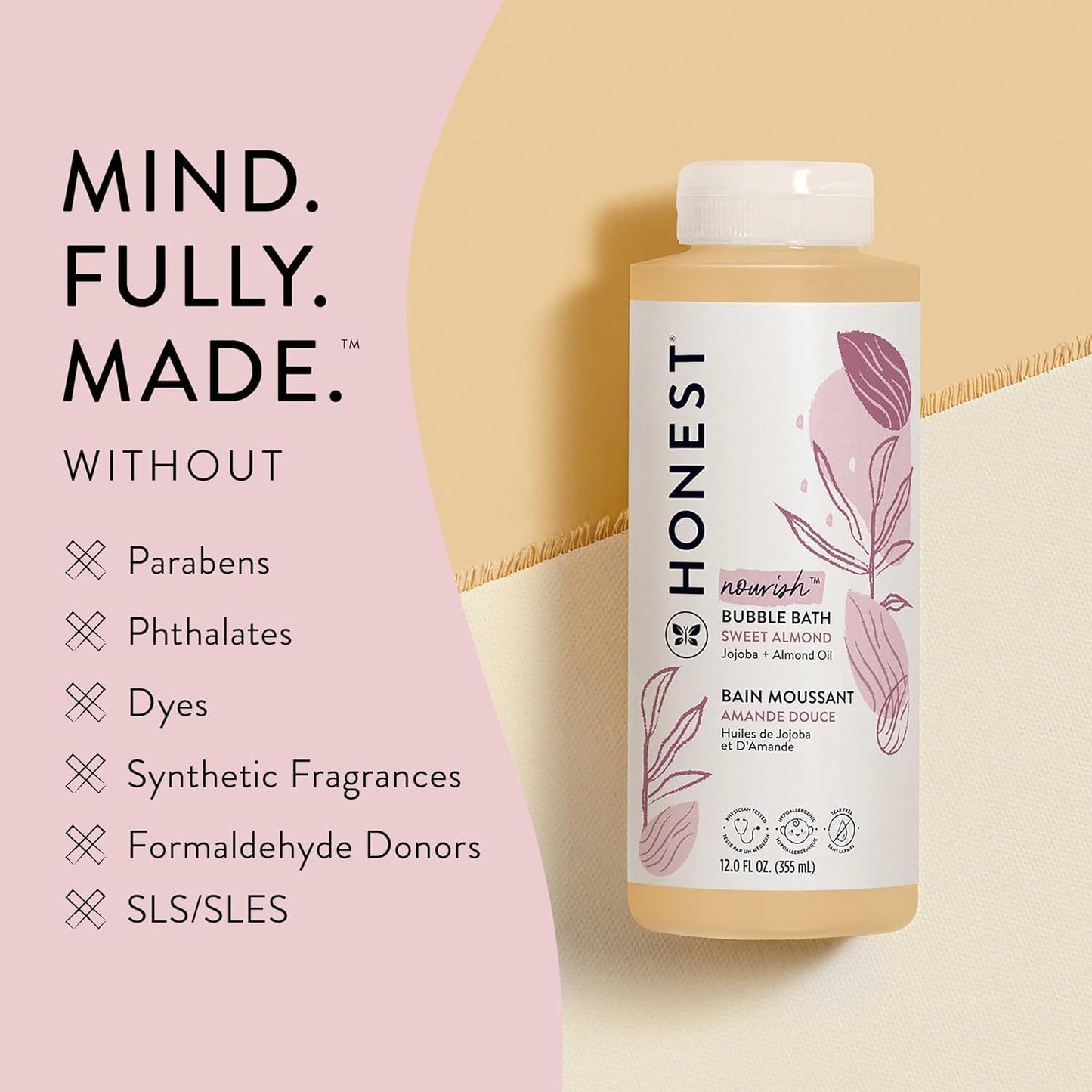 The Honest Company Foaming Bubble Bath Gentle for Baby Naturally Derived Tear-free Hypoallergenic Sweet Almond Nourish 12 fl oz