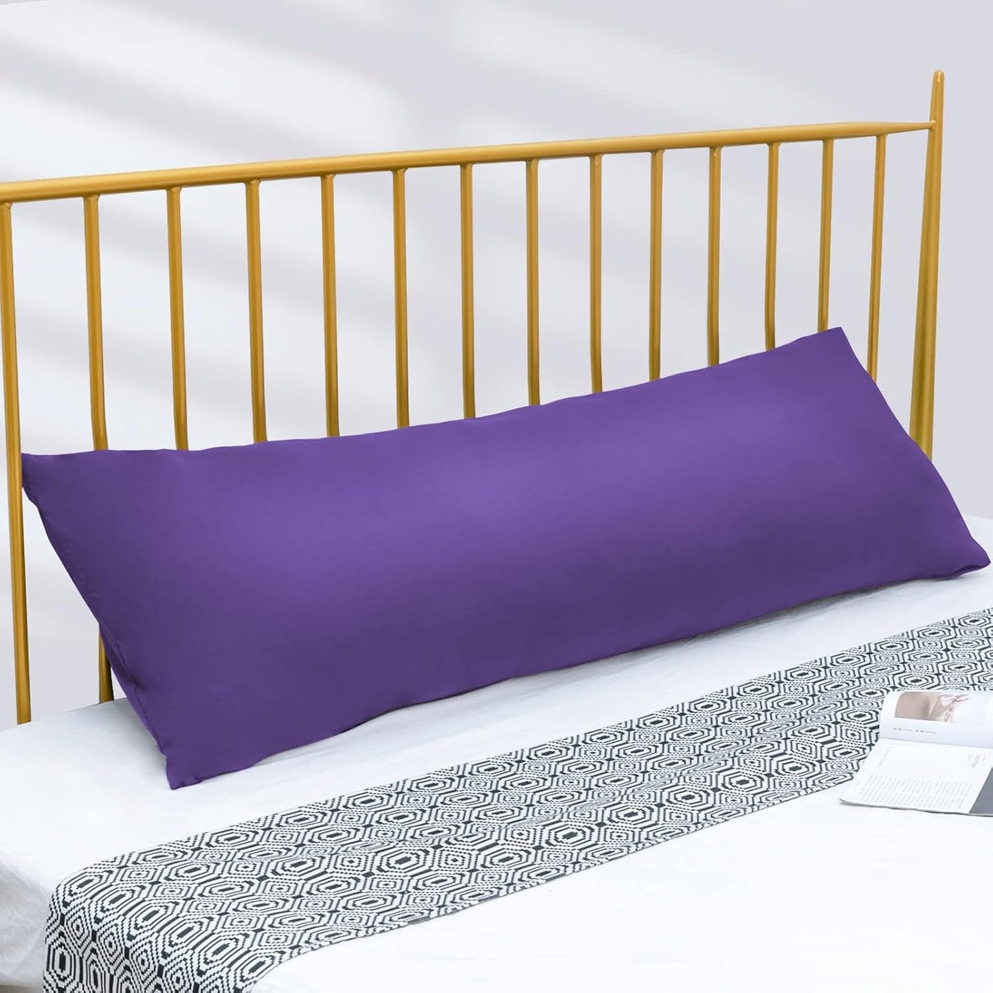 DOWNCOOL Luxury Full Body Pillow Insert with Fiber Cover - Ultra Soft Body Pillow for Sleeping - Breathable Long Bed Pillow Insert, 20"x54"(Purple, with Cover)