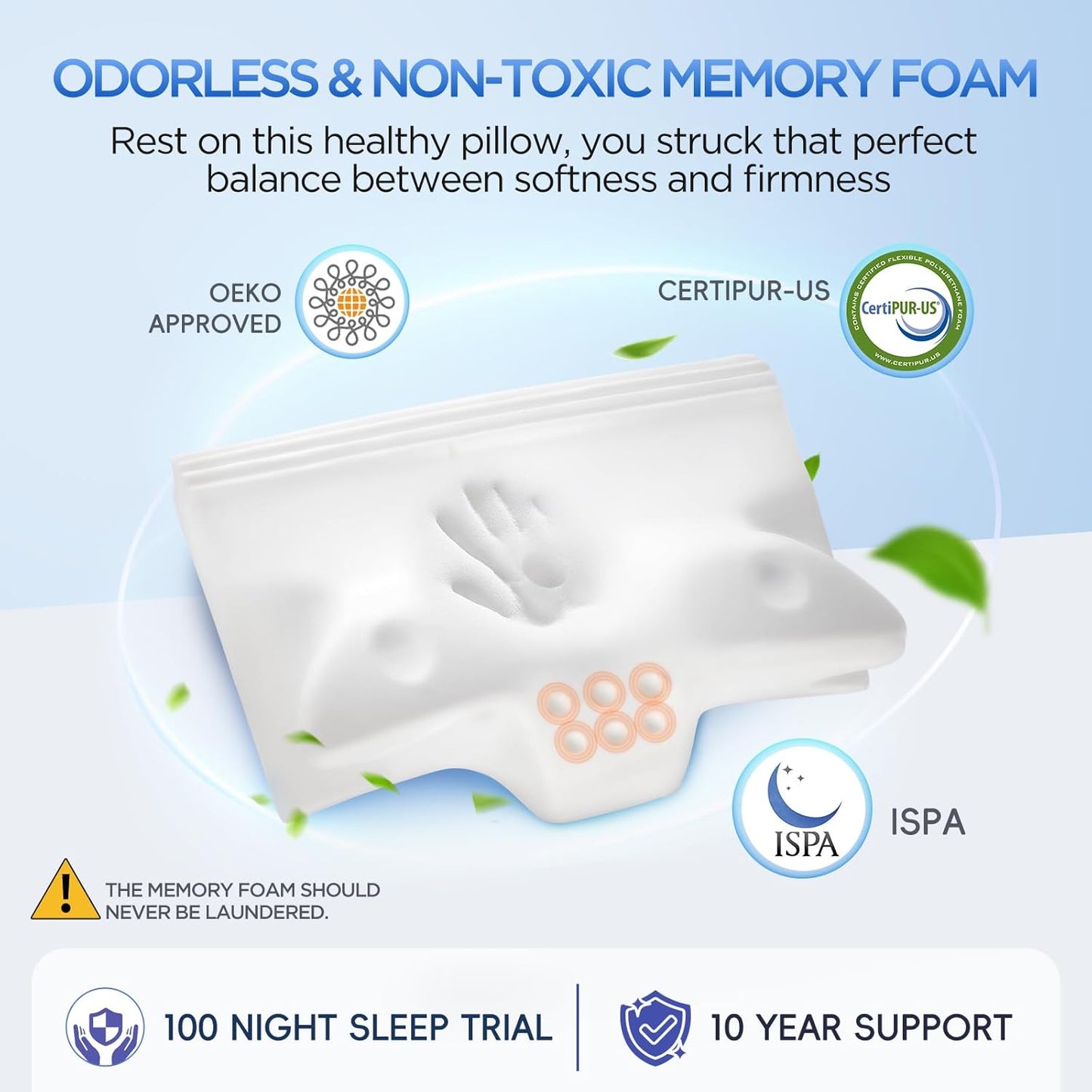 Effective Pain Relief Cervical Neck Pillow for Sleeping, Memory Foam Pillows for Neck Support, Odorless Contour Side Pillow, Ergonomic Bed Pillow for Back Stomach Sleeper (White and Grey)