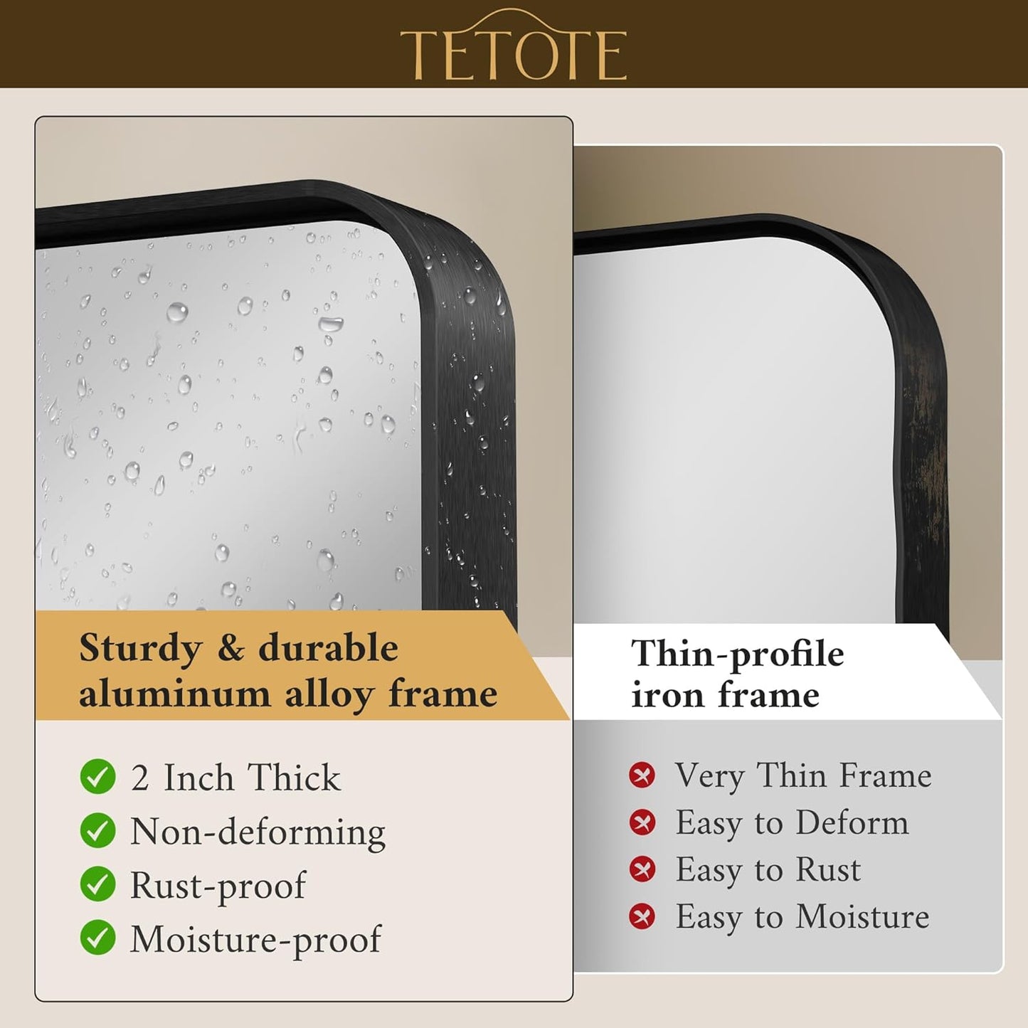 TETOTE Black Framed Bathroom Mirror, 24 x 32 Inch Matte Metal Frame Vanity Mirror, Farmhouse Wall Mounted Rectangle Mirror (Horizontal/Vertical)