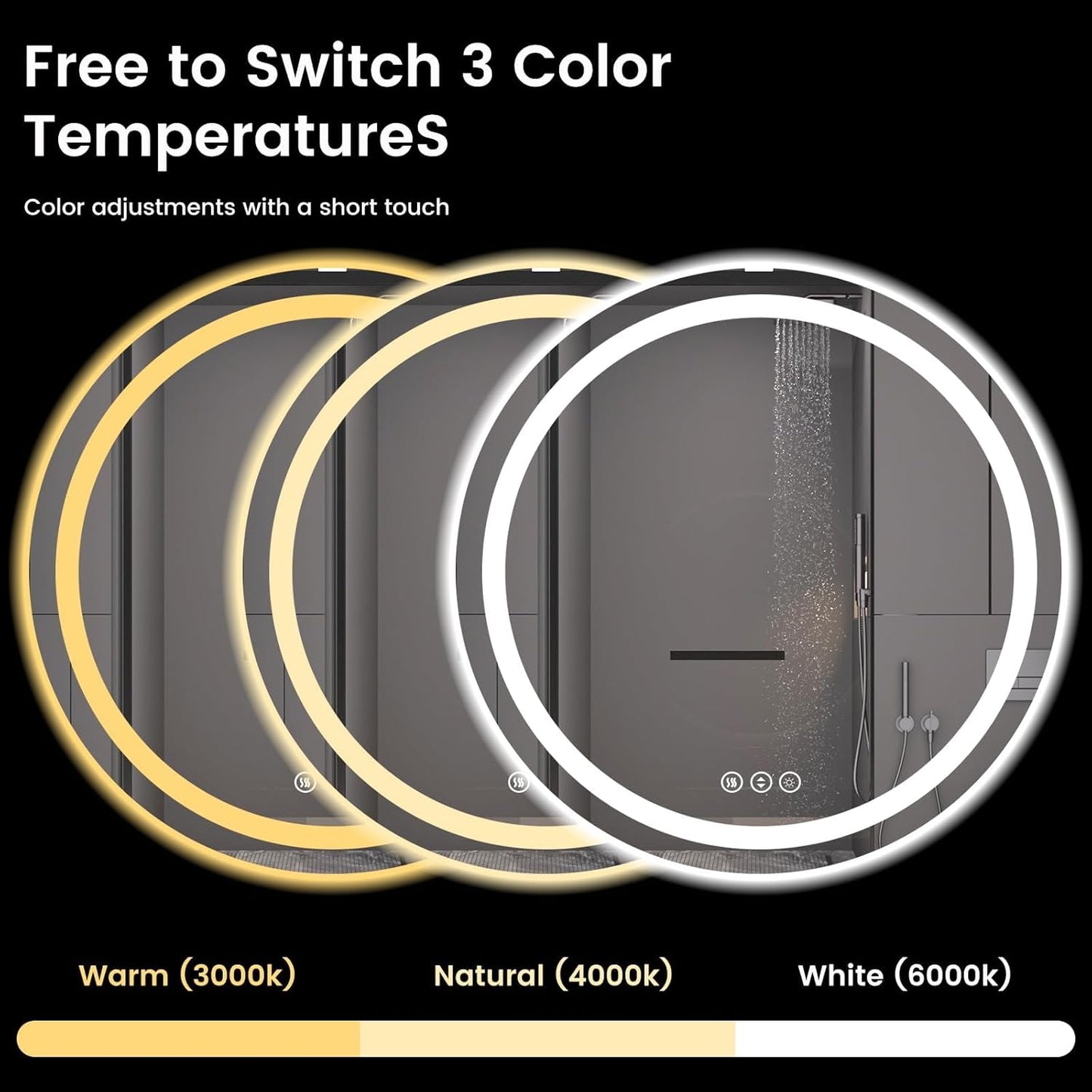 42" x 42" LED Bathroom Mirror with Lights, Backlit & Front Lighted, Wall-Mounted Vanity Mirror 3000K/4000K/6000K, Memory Functions, Anti-Fog, Dimmable Smart Mirror