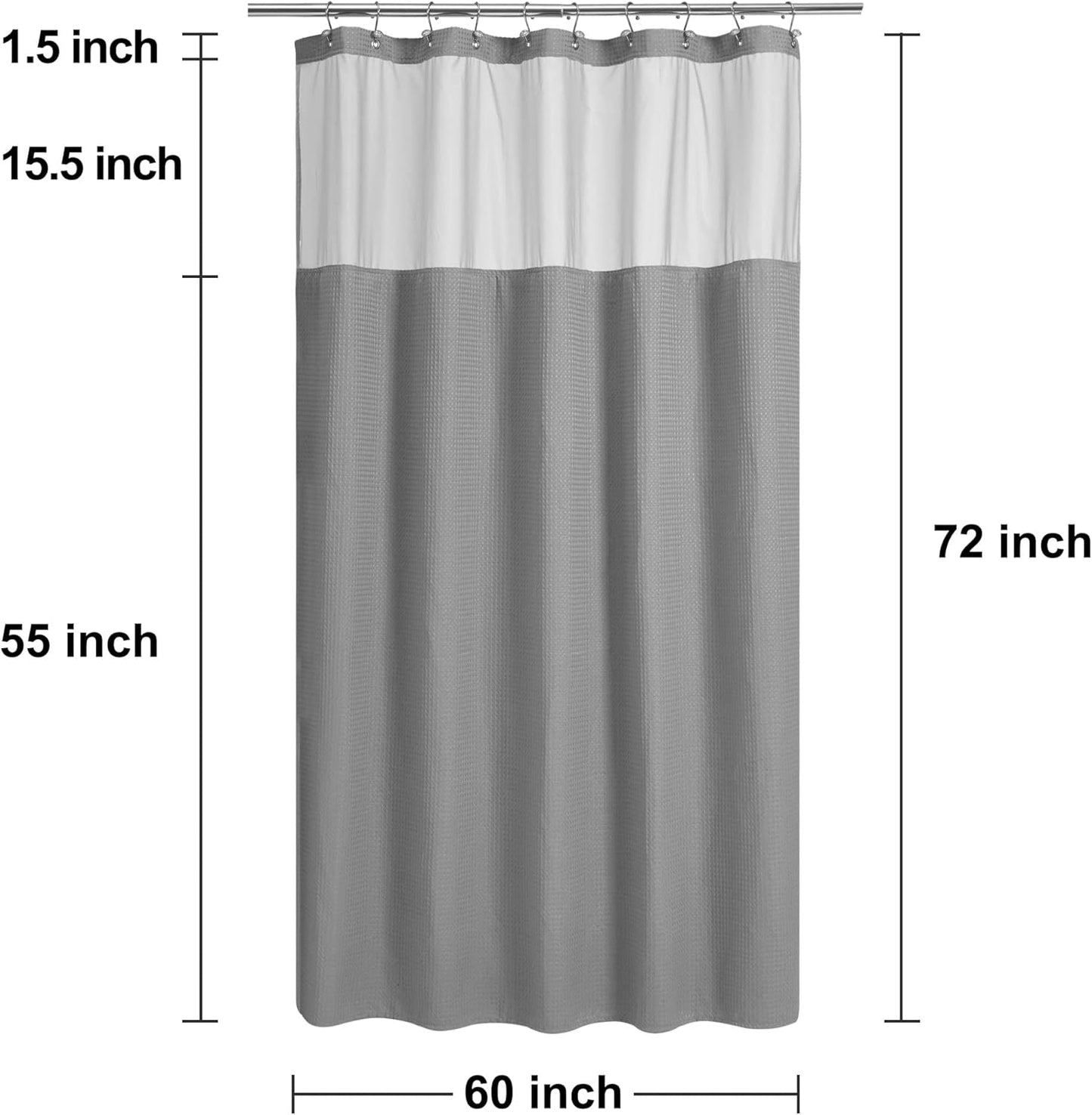 N&Y HOME 60 Inch Waffle Weave Shower Curtain with Snap-in Fabric Liner & 12 Metal Hooks Set - 60" x 72" Shower Stall Size, Hotel Style & Mesh Top Window, Machine Washable - Gray, 60x72