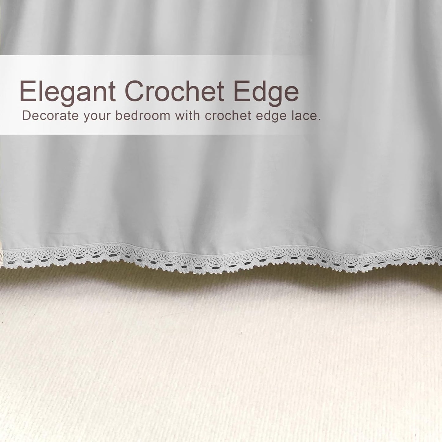 Queen Size 14 inch Drop Light Grey Dust Ruffle, 100% Lightweight Cotton Ruffled Bed Skirt, French Coutry Style, Lace Ruffled Bed Skirt with Split Corners