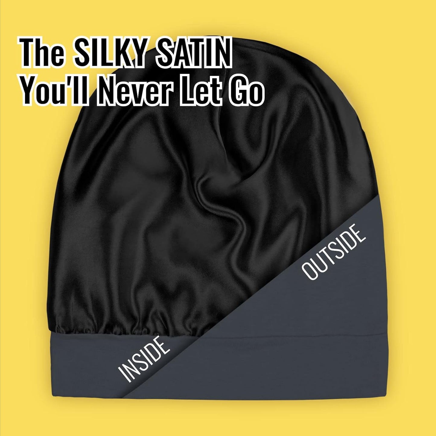 Satin Lined Sleep Cap Bonnet for Curly Hair and Braids, Stay On All Night Hair Wrap with Adjustable Strap for Women and Men, Black Grey, Pack of 1