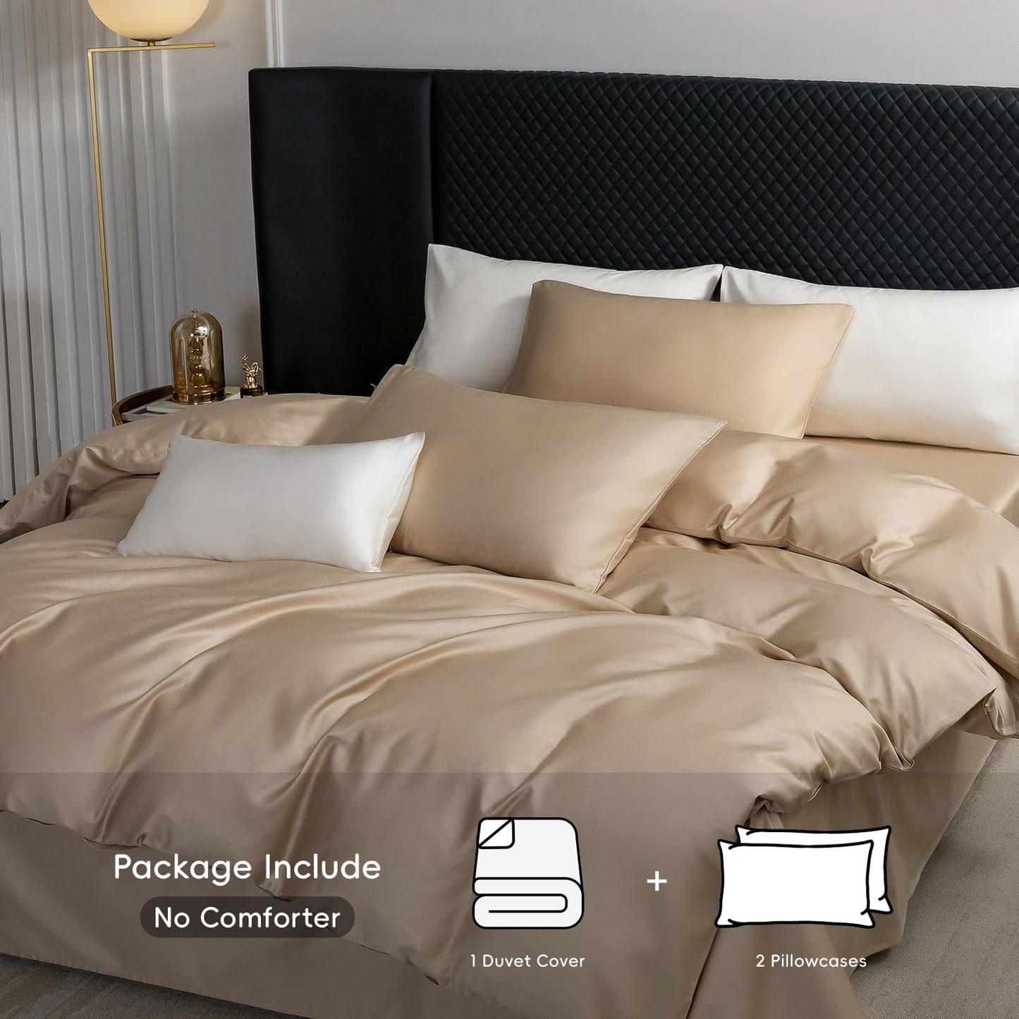 MooMee Duvet Cover Set 100% Extra Long Staple Cotton 600 Thread Count Silky Sateen Smooth Luxury Soft Breathable Durable Hotel Quality Bedding, 3 Pieces (Taupe, Queen 90"x90")