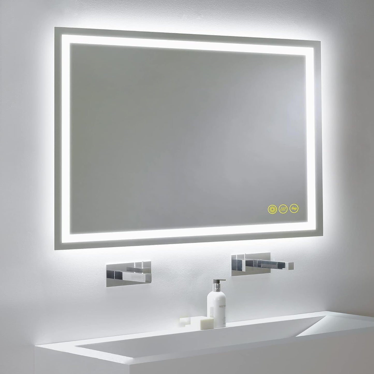 Wall-Mounted LED Square Bathroom Mirror, Makeup Mirror (36inches x 30inches,) 3 Color Stepless Dimmable Memory Bathroom Vanity Mirror with Lights CRI90+ 3000-6400K Smart Mirror with Touch