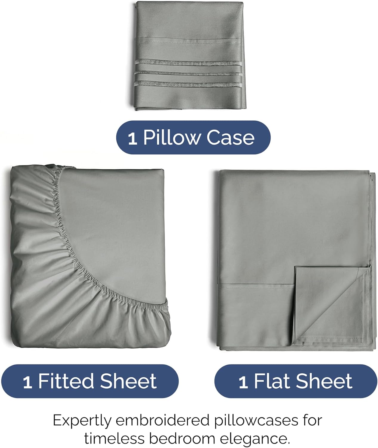 Twin XL Size 3 Piece Sheet Set - Extra Soft, Breathable & Cooling - Hotel Luxury Durable Bed Sheets for Women & Men - Deep Pockets, Easy-Fit & Wrinkle-Free - Slate Grey Oeko-Tex