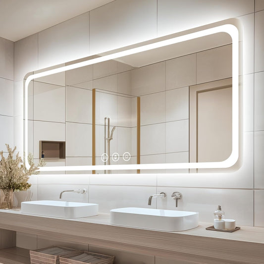 72" x 30" Led Bathroom Mirror with Lights, Anti-Fog & Tri-Color Lighting - Wall Mounted Shaving Mirror with Touch Sensor, Waterproof & Smart LED Vanity Mirror,Tempered Glass, Dimmable Smart Mirror