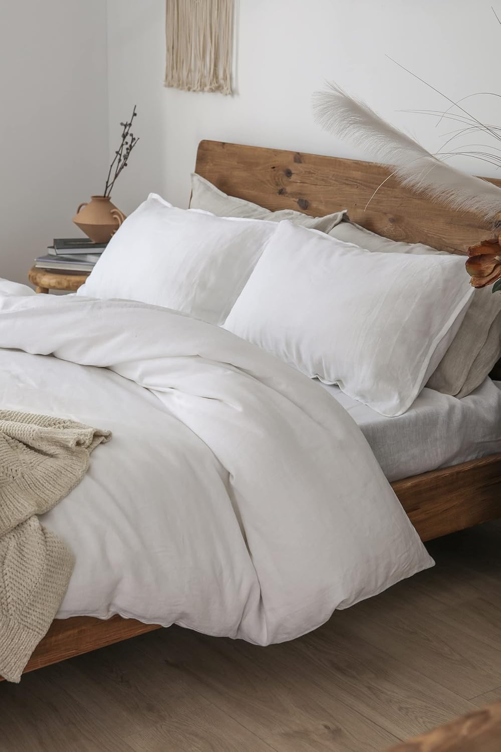 XZ XIFA White Linen Duvet Cover,100% Natural French Flax, Breathable & Durable Textured Bedding, Cooling Duvet Cover Sets 3pcs-1 Duvet Cover and 2 Pillowcases (King Size)