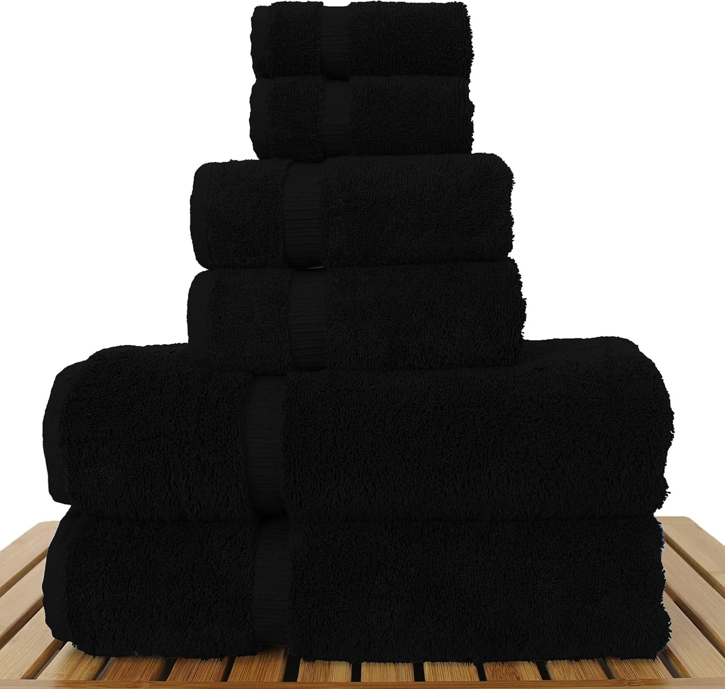 Luxury Hotel & Spa Quality Collection, Highly Absorbent & Quick Dry 100% Turkish Cotton, 750+ GSM, Eco Friendly Towel, Dobby Border Towels, 2 Bath Towel, 2 Hand Towel, 2 Washcloths (6 Piece, Black)