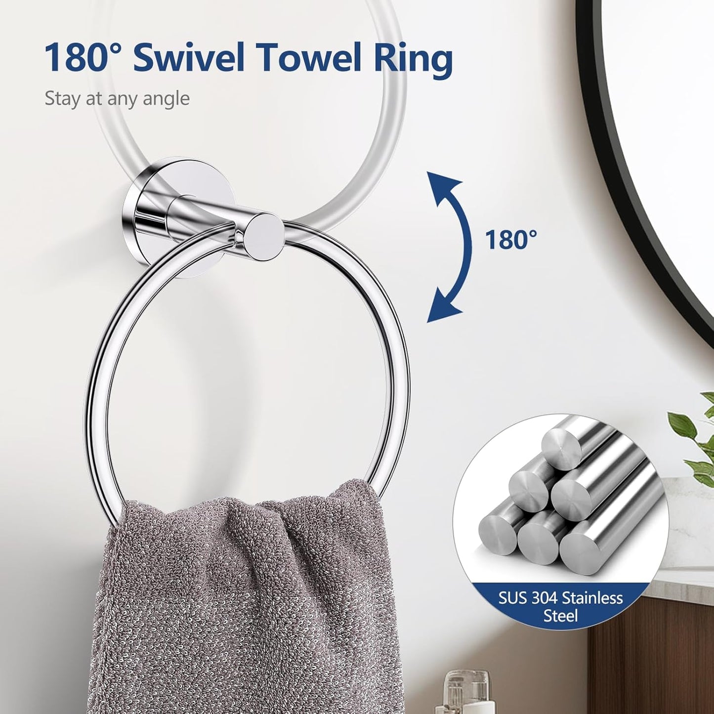 TQKAG 5 Piece Bathroom Towel Bar Holder Sets Polished Chrome Bathroom Hardware Set Stainless Steel Toilet Paper Holder with Shelf Bathroom Accessories Kit Wall Mounted