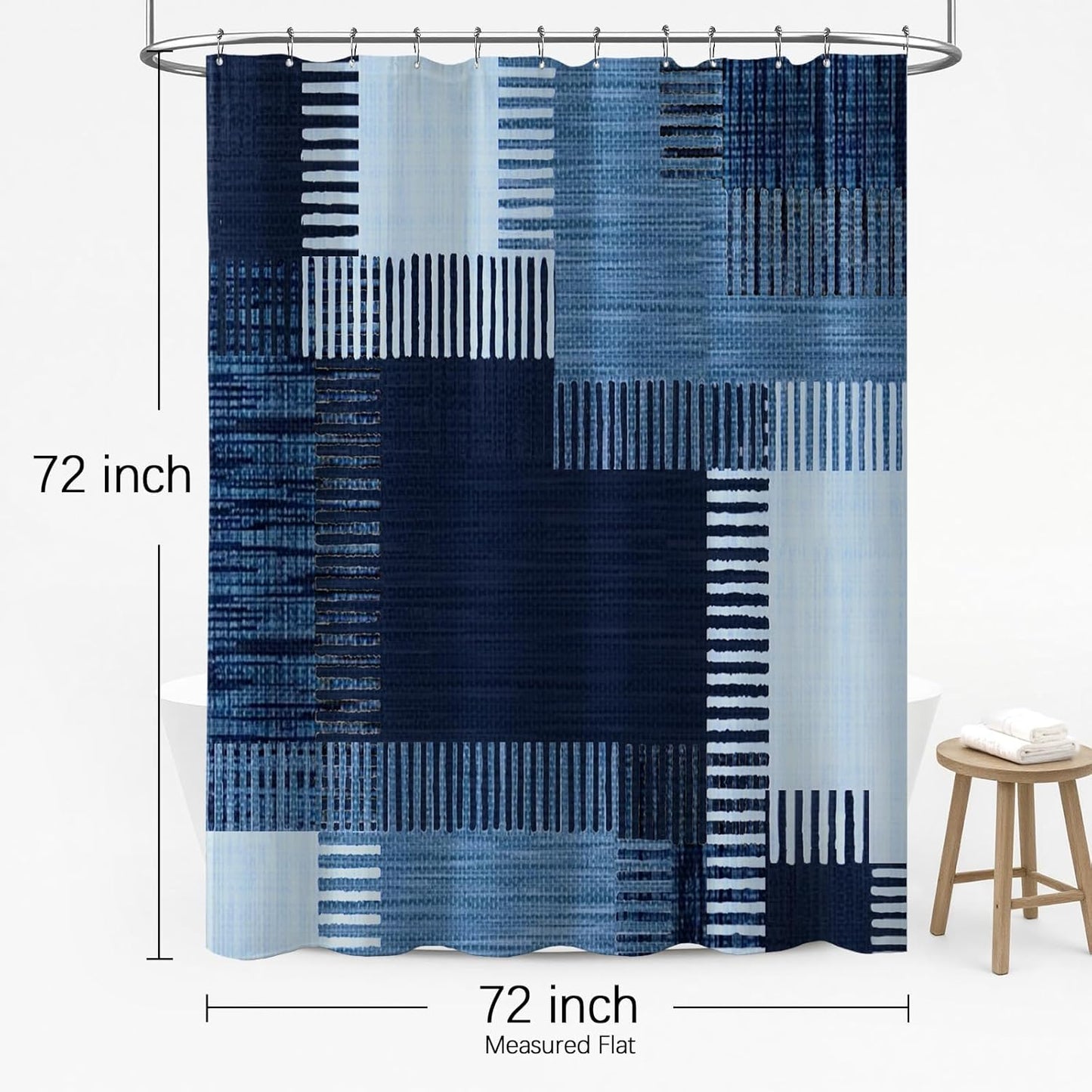 Navy Blue Fabric Shower Curtain,Modern Abstract Geometric Shower Curtain for Bathroom,72" W X 72" L
