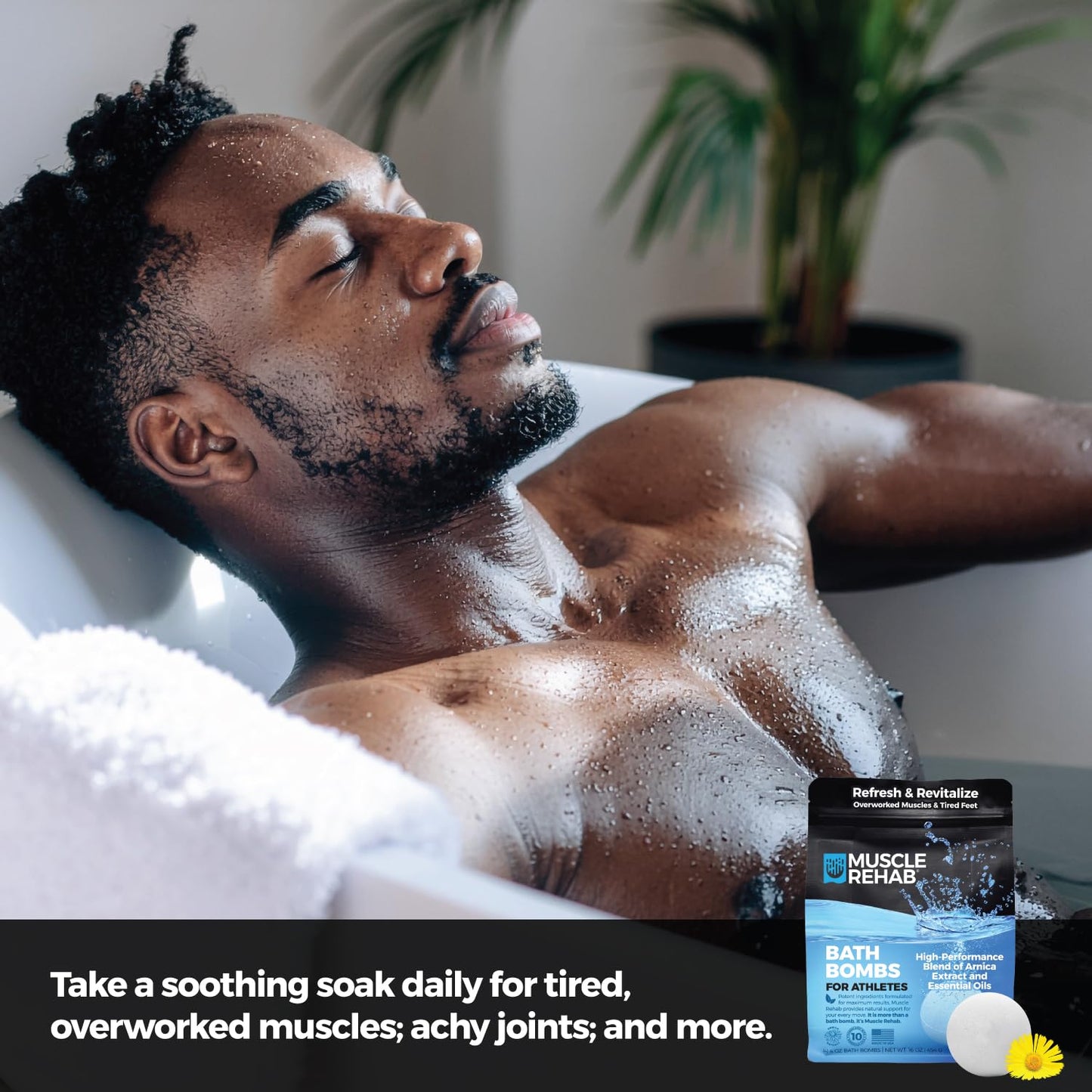 Epsom Salt Bath Bombs with Arnica (4 Pack) | Magnesium Recovery Soak for Sore Muscles, Post-Workout Relief & Relaxation | Eucalyptus, Turmeric & Clary Sage Essential Oils