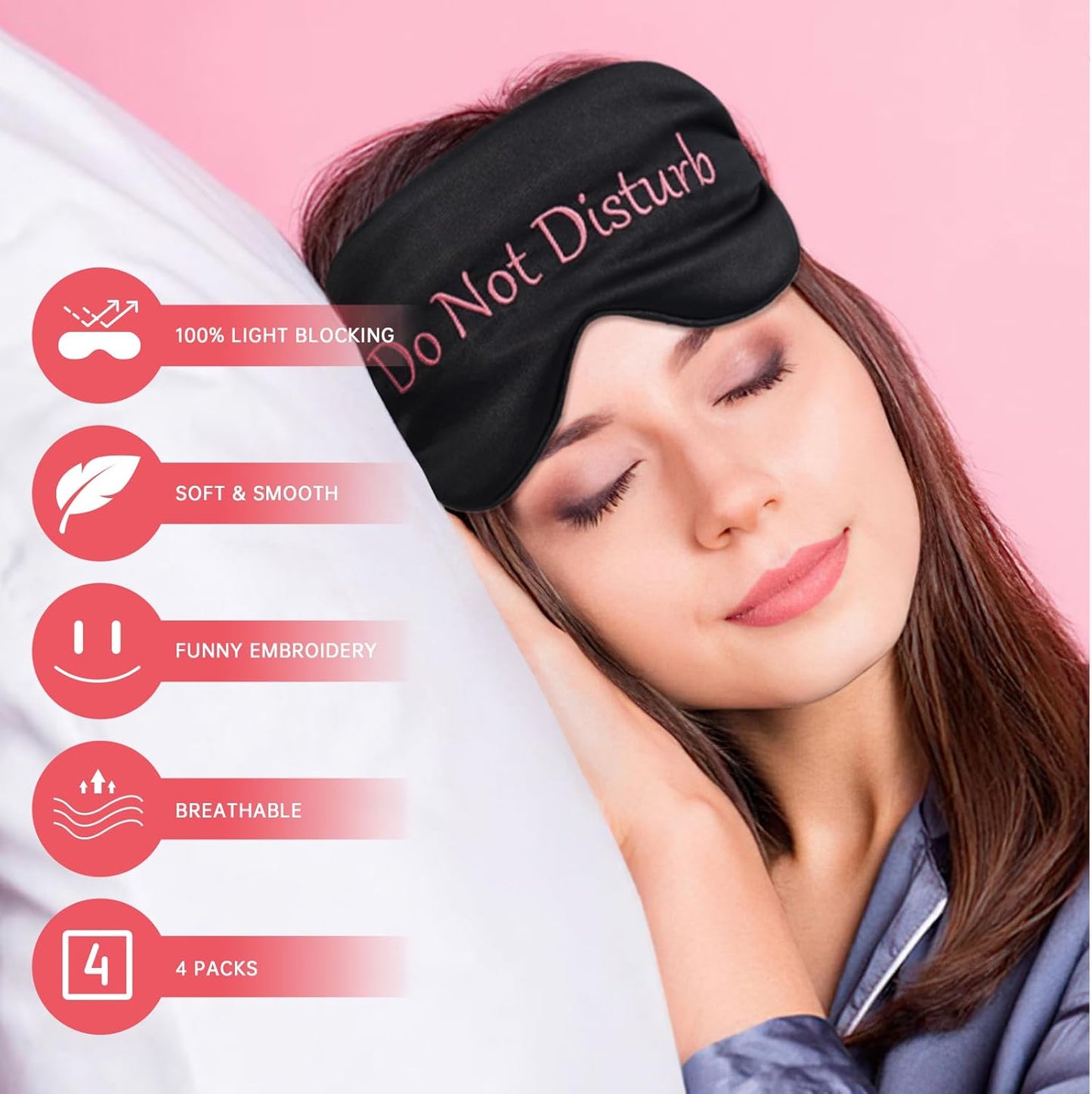 4 Pack Eye Mask for Sleeping Silky Funny Soft Satin Sleep Shade Cover Blindfold with Elastic Strap Travel Nap Blackout for Women Men