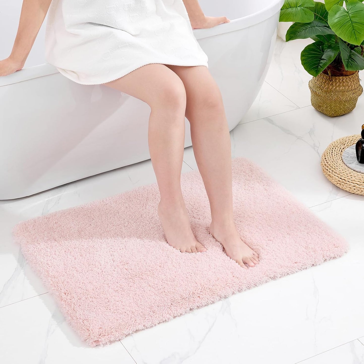 Pink Bathroom Rugs 24x36 Non Slip Fluffy Bath Mat for Bathroom Floor Washable Plush Luxury Bath Rug for Tub Soft Shaggy Absorbent Shower Sink Mat