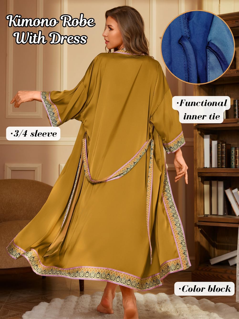 Satin Robe Sets For Women, 2-PC Lightweight Bathrobe, Silk Sleepwear Kimono Bridesmaid Sexy Robes