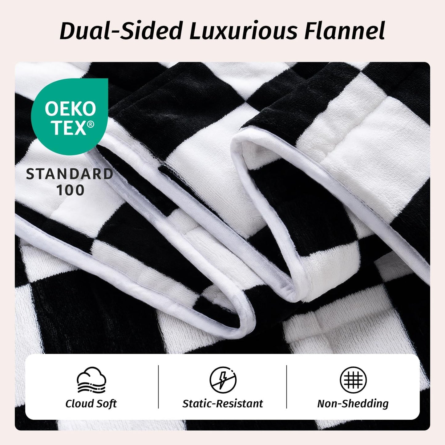 Wemore Flannel Fleece Weighted Blanket for Adult Queen Size 15 lbs, Dual Sided Luxurious Checkerboard Grid Heavy Blankets, Ultra Soft Throw Blanket, Plaid Black, 60 x 80 inches