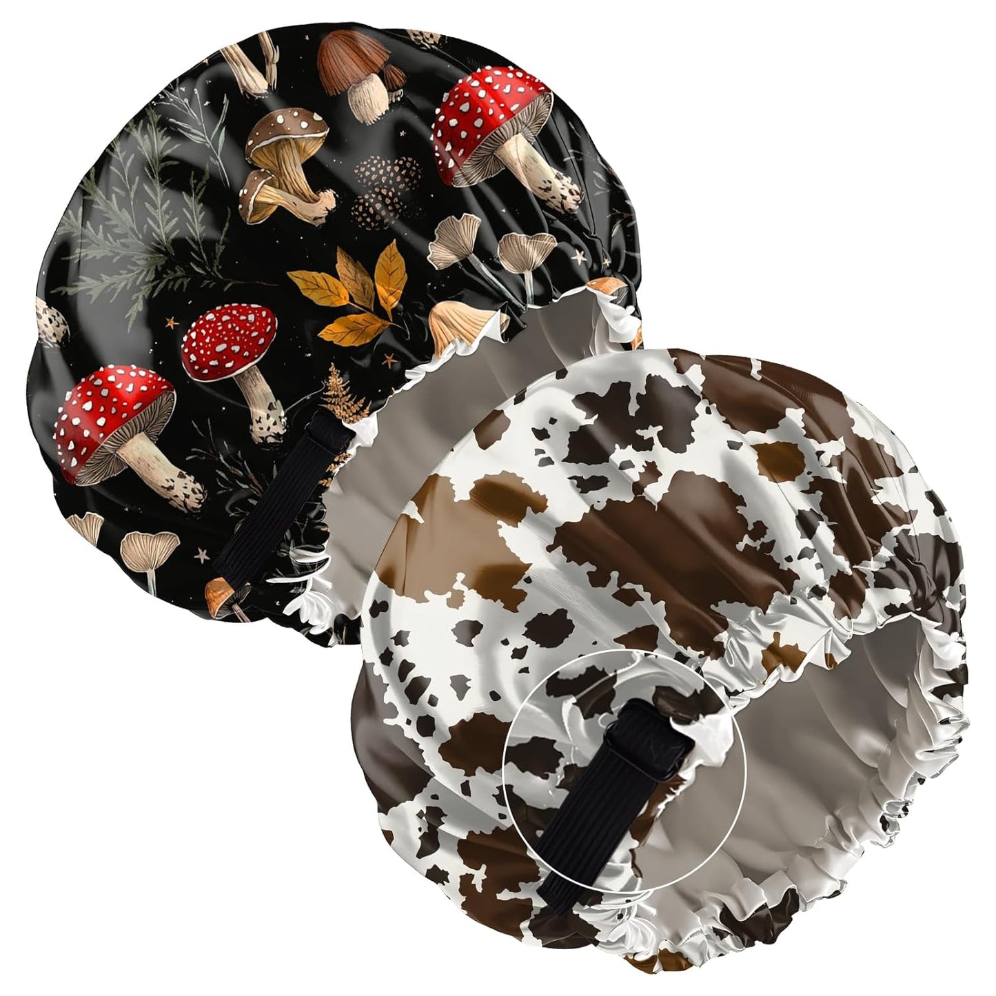2 PCS Bonnets for Women Girls Satin Hair Bonnet Silk Adjustable Elastic Double Layer Hair Wrap Sleep Cap Comfort Cute-Mushroom Cowhide