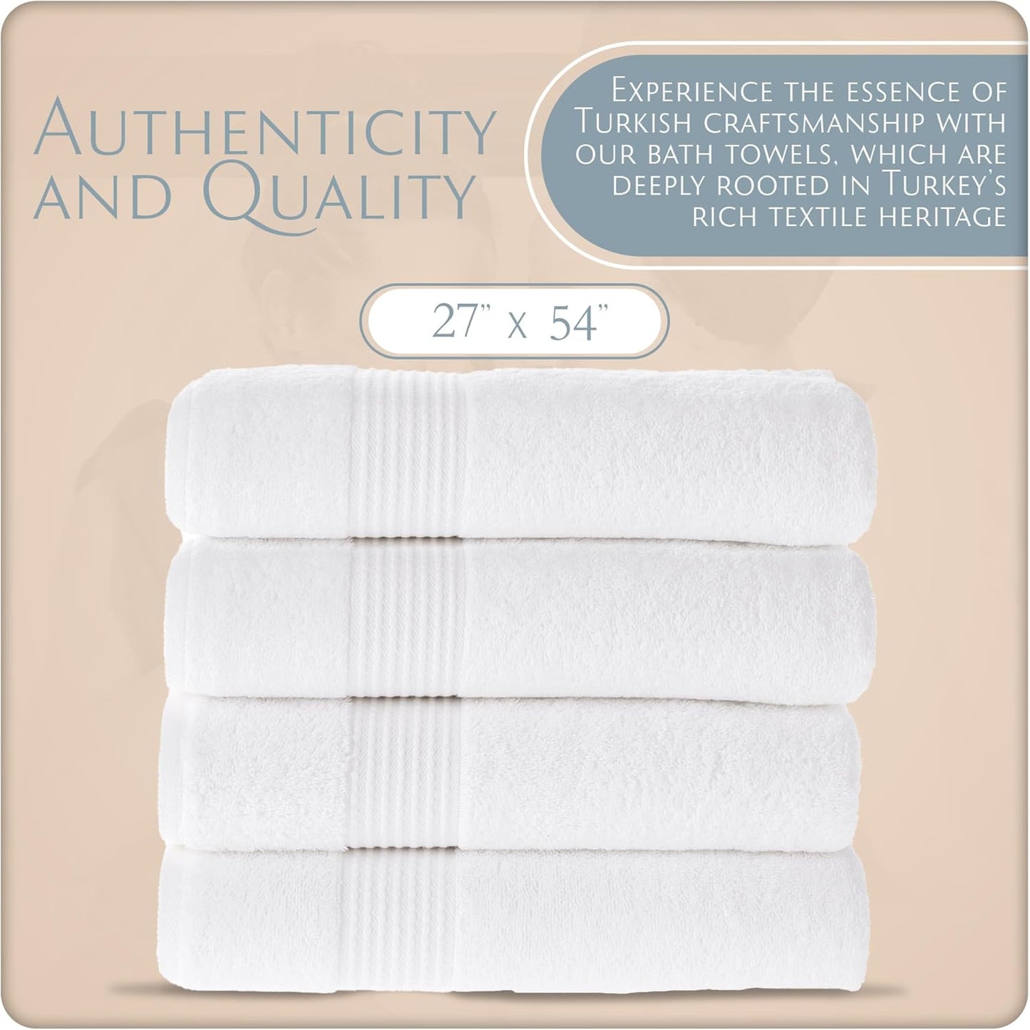 MAURA Basics Performance Bath Towels 100% Turkish Cotton with Hook Loops. Extra Large Luxury Absorbent Plush Towel Sets for Bathroom, Daily Use American Standard Size 27”x54”, White